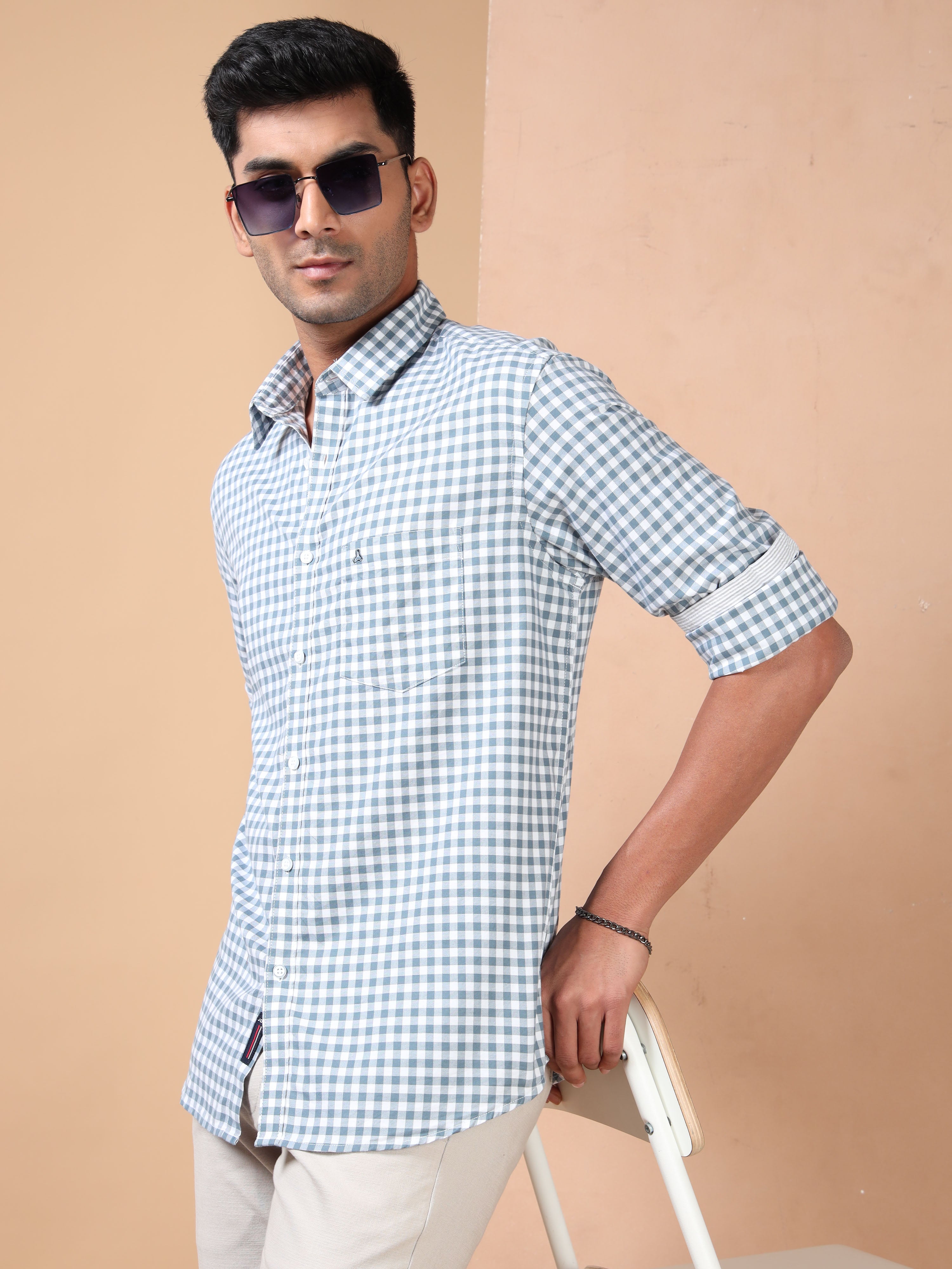 MEN'S BLUE CHECKS SLIM FIT SHIRT