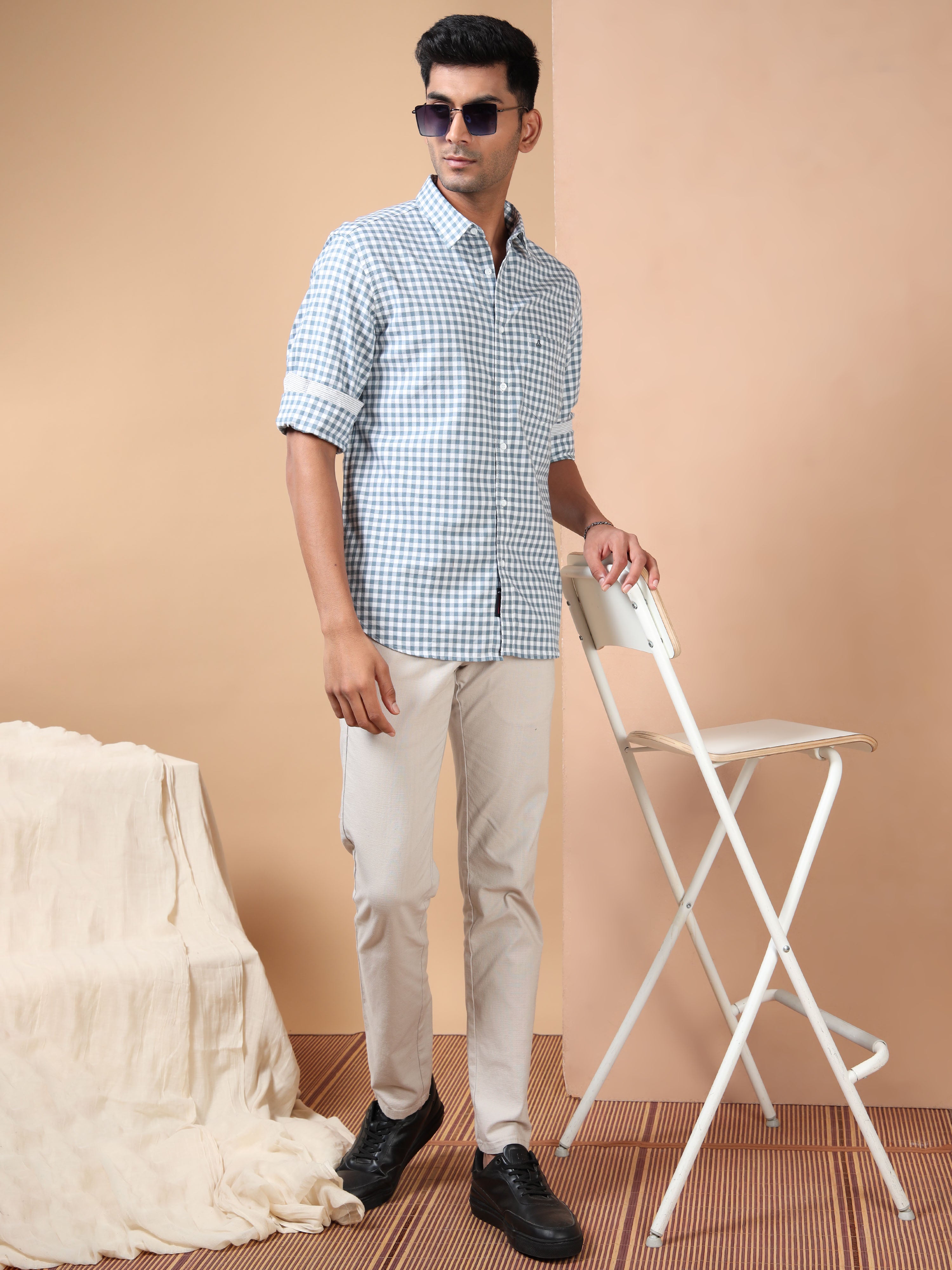 MEN'S BLUE CHECKS SLIM FIT SHIRT