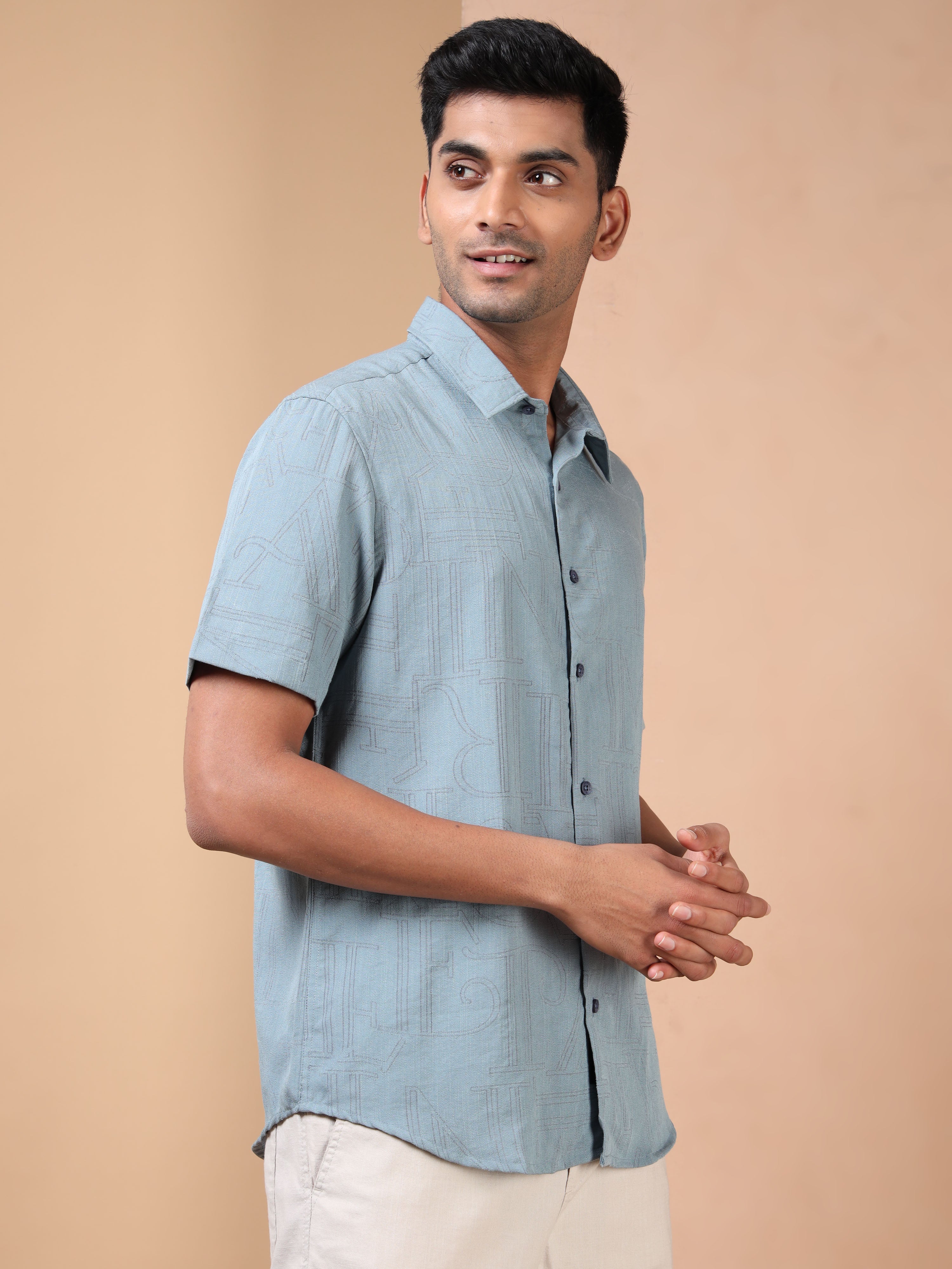 MEN'S TEEL BLUE SOLID SLIM FIT SHIRT