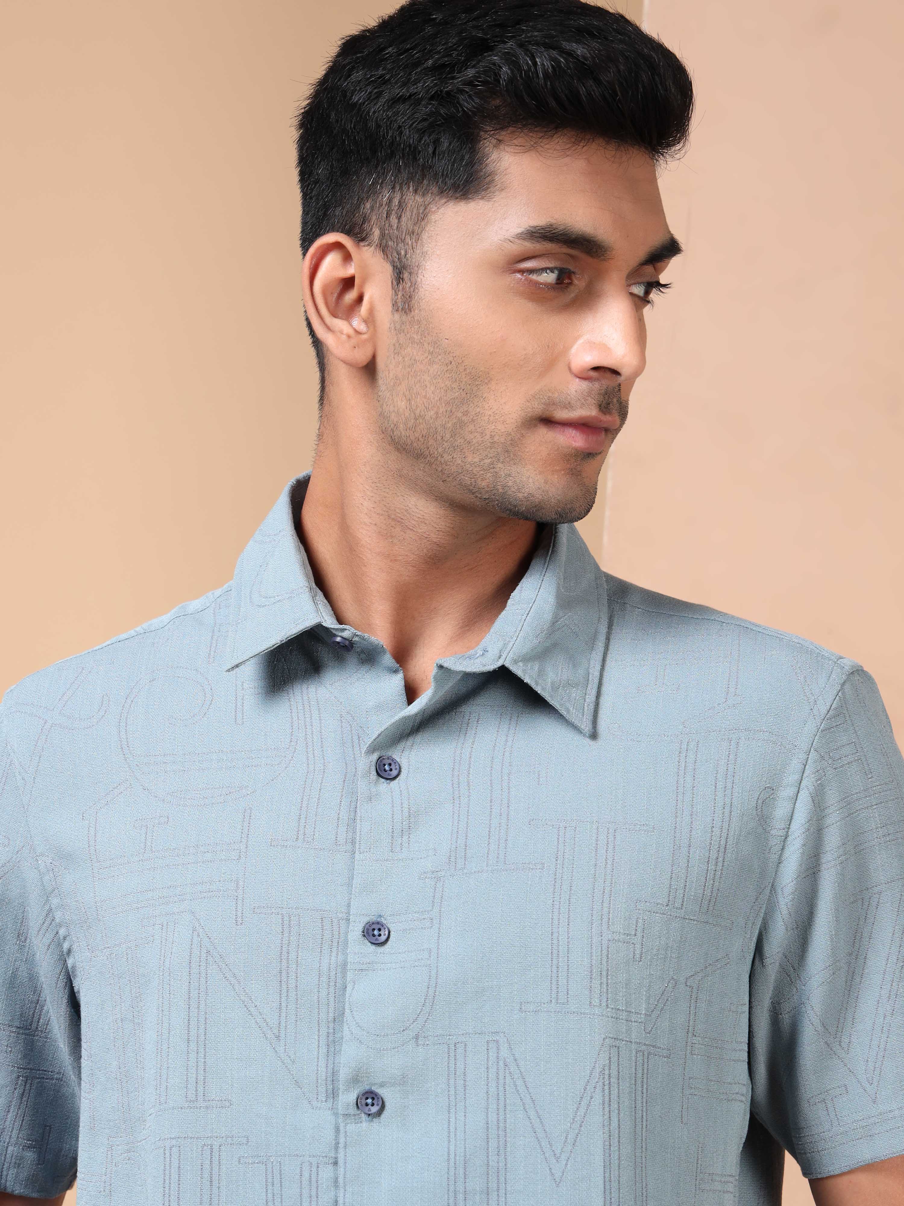 MEN'S TEEL BLUE SOLID SLIM FIT SHIRT