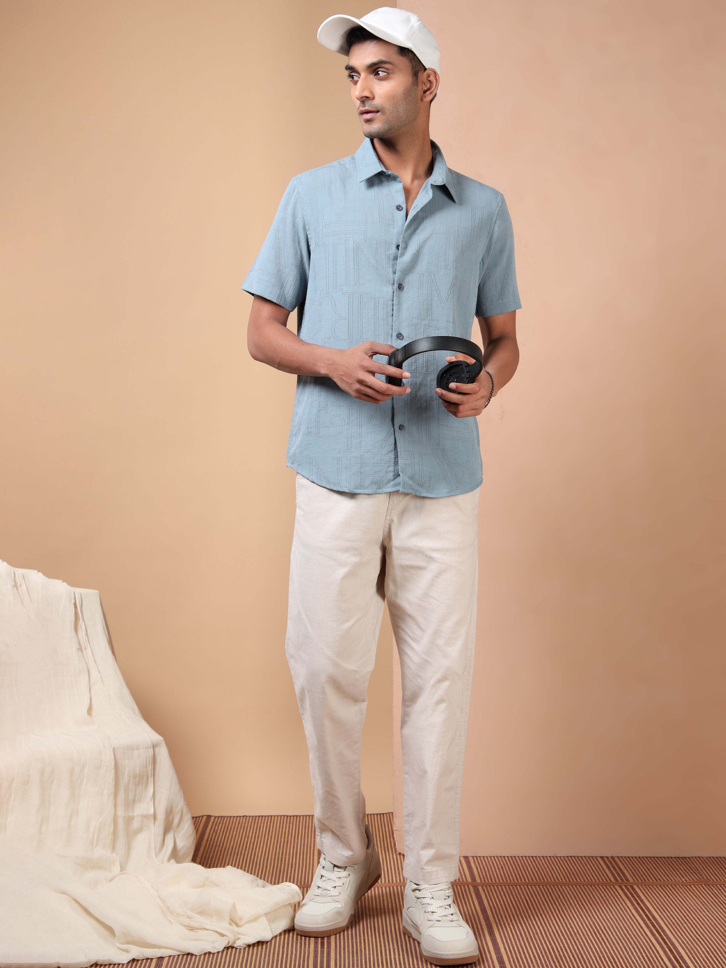MEN'S TEEL BLUE SOLID SLIM FIT SHIRT