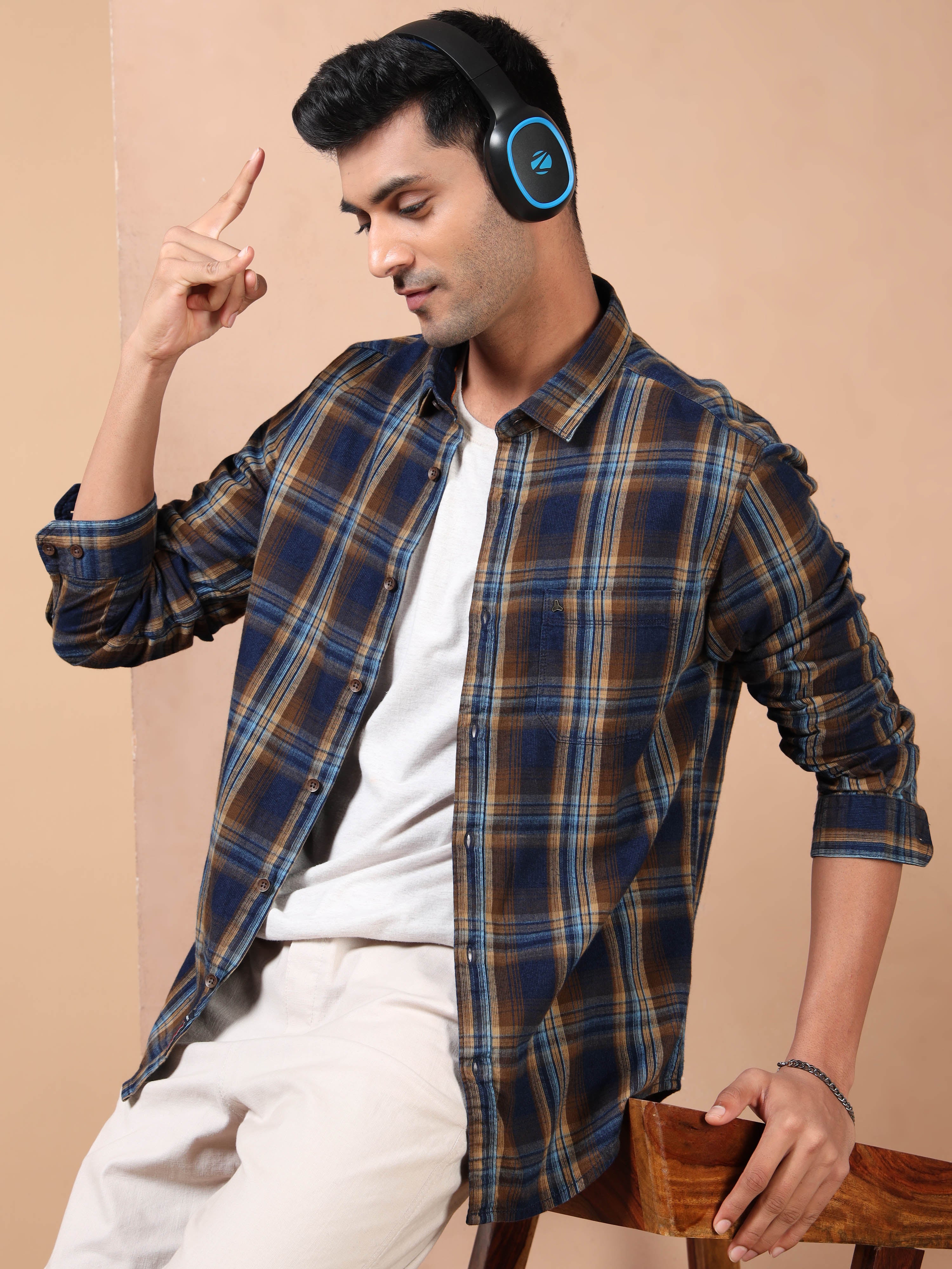MEN'S DK.BROWN CHECKS SLIM FIT SHIRT