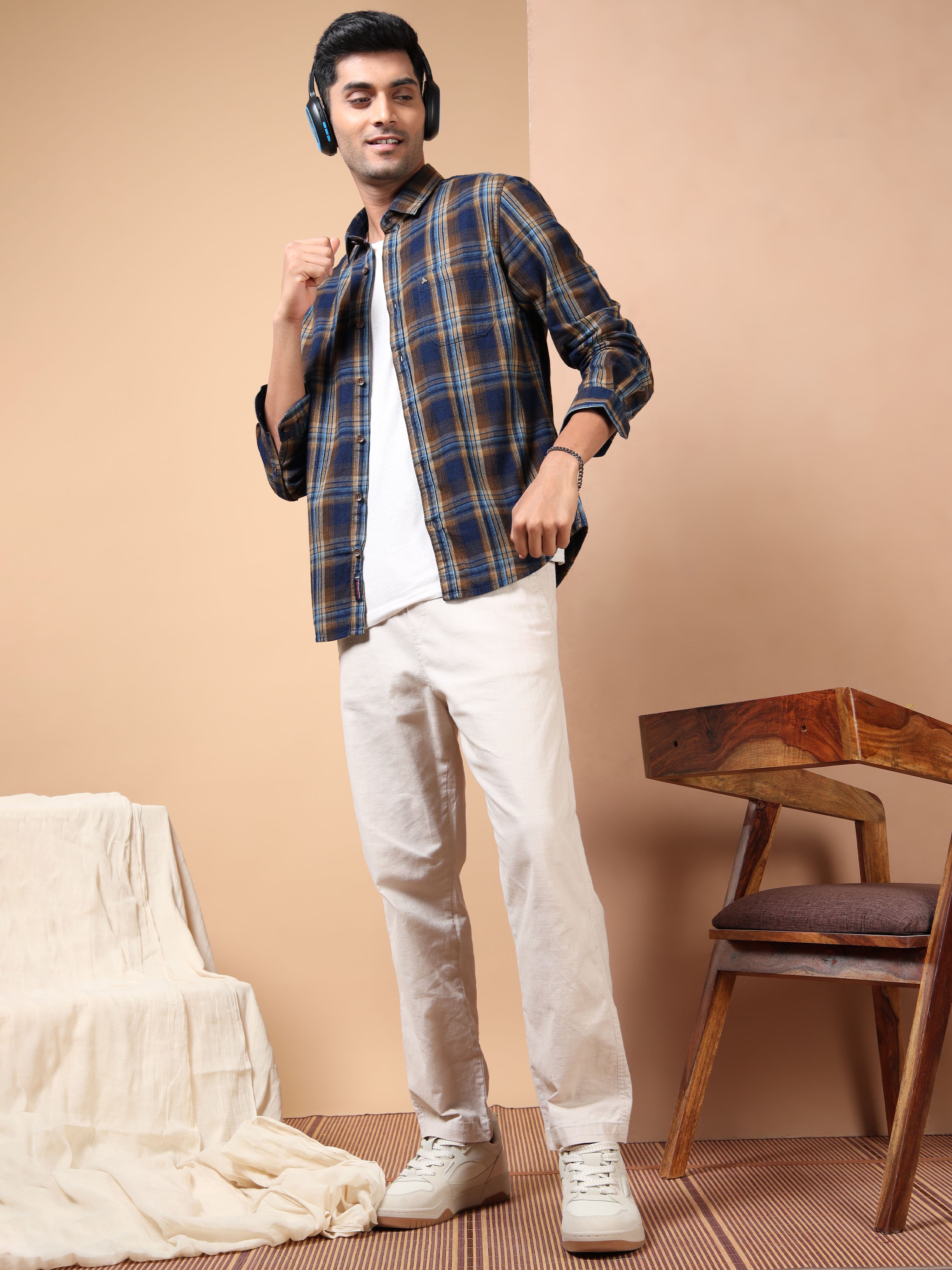 MEN'S DK.BROWN CHECKS SLIM FIT SHIRT