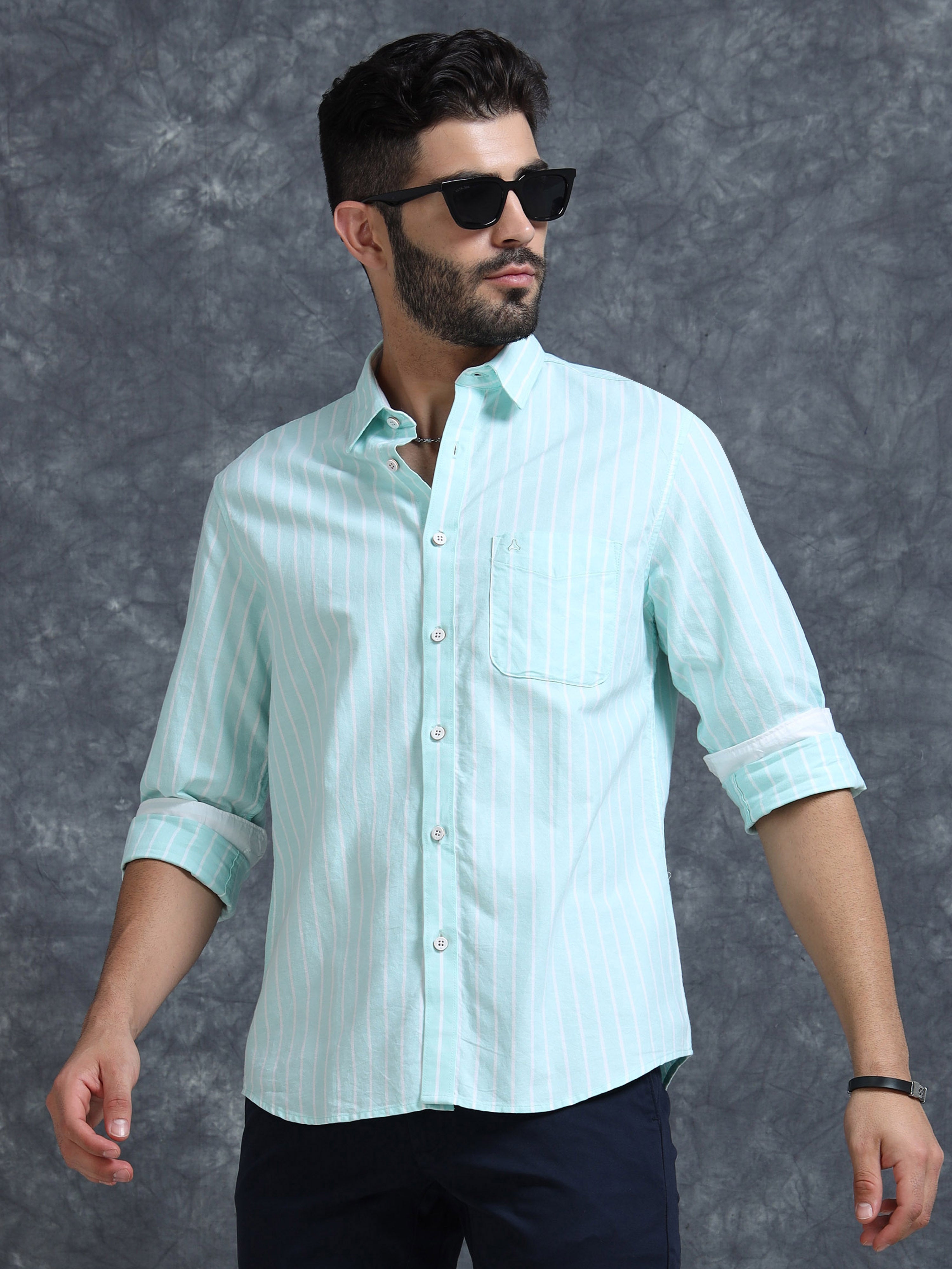 MEN'S PISTA GREEN STRIPE SLIM FIT SHIRT