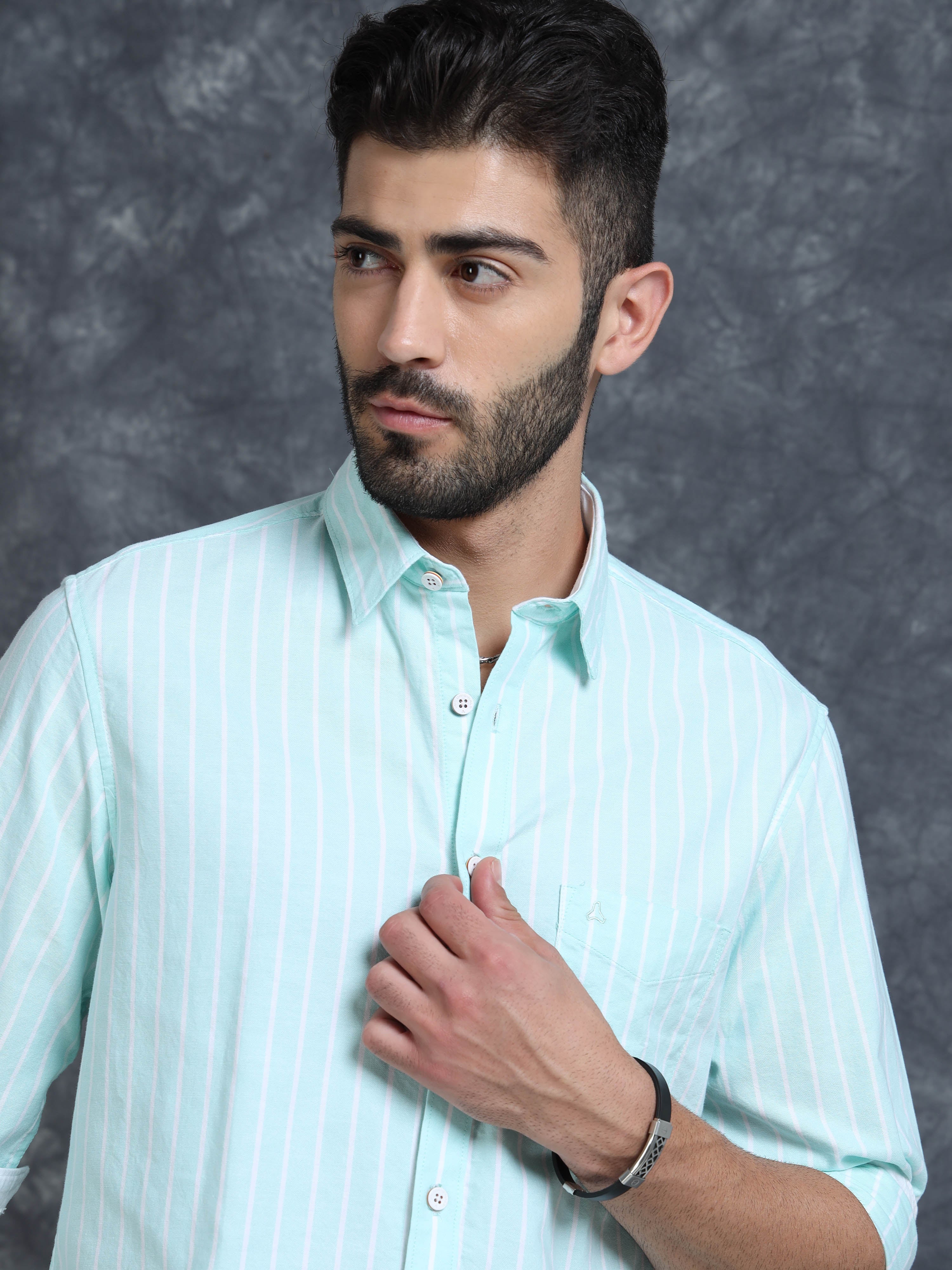 MEN'S PISTA GREEN STRIPE SLIM FIT SHIRT
