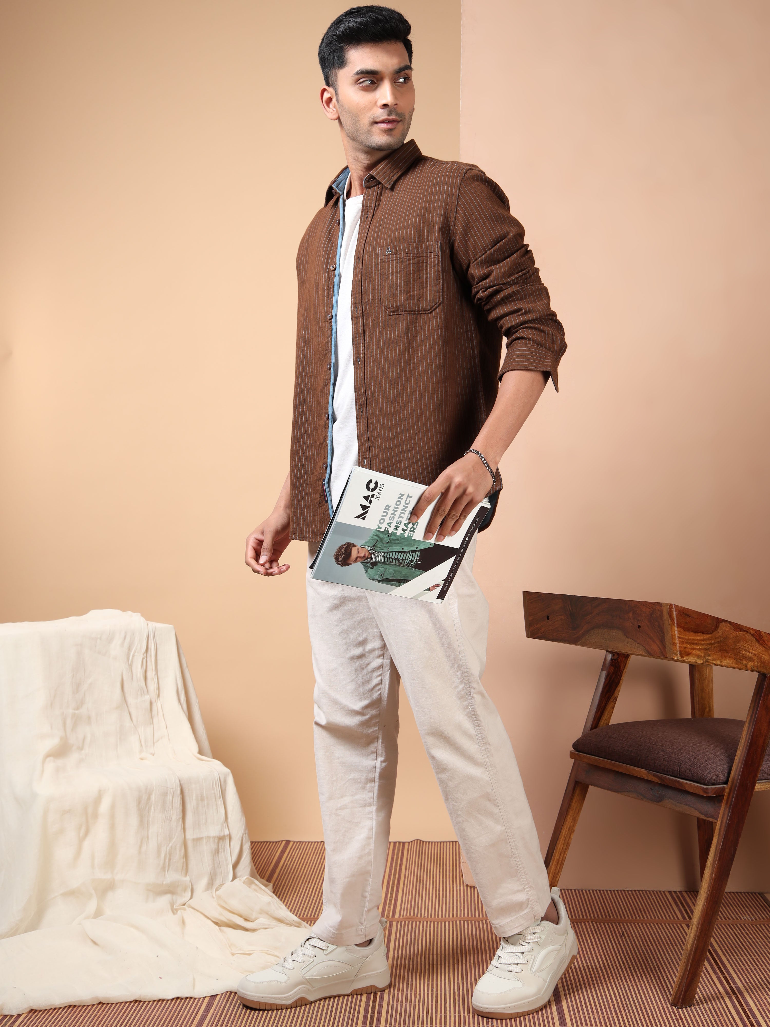MEN'S BROWN STRIPE SLIM FIT SHIRT