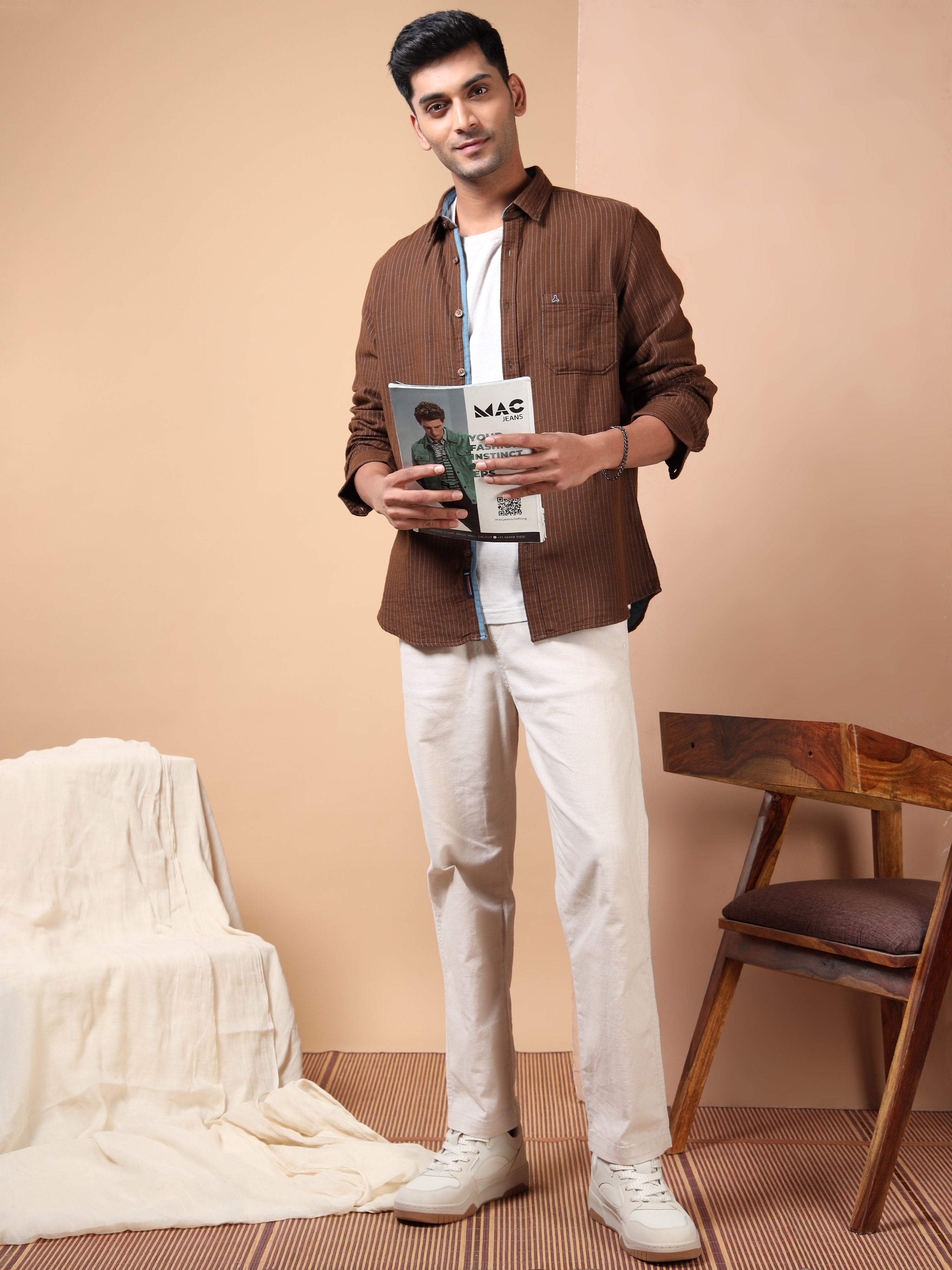 MEN'S BROWN STRIPE SLIM FIT SHIRT