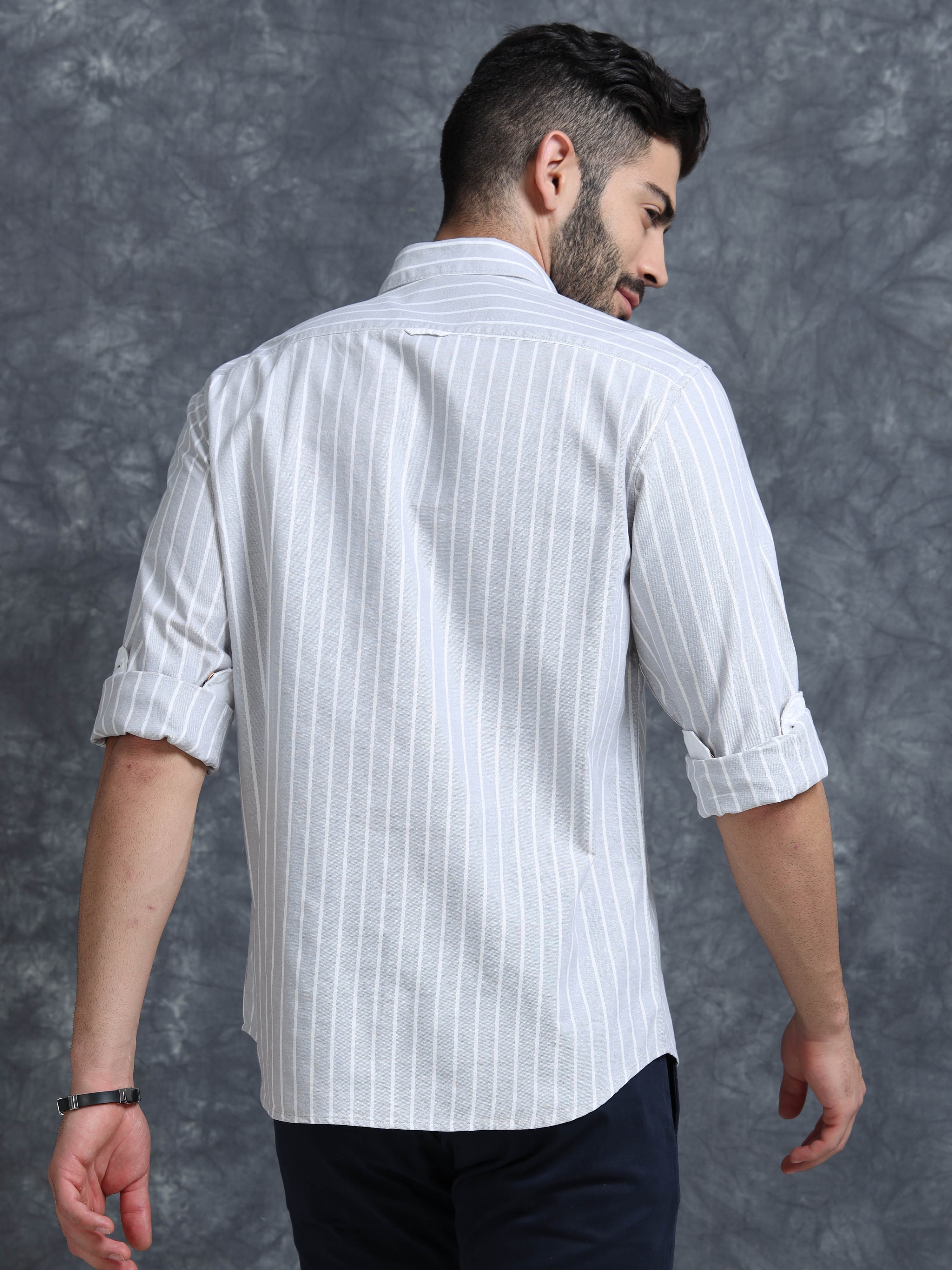 MEN'S GREY STRIPE SLIM FIT SHIRT