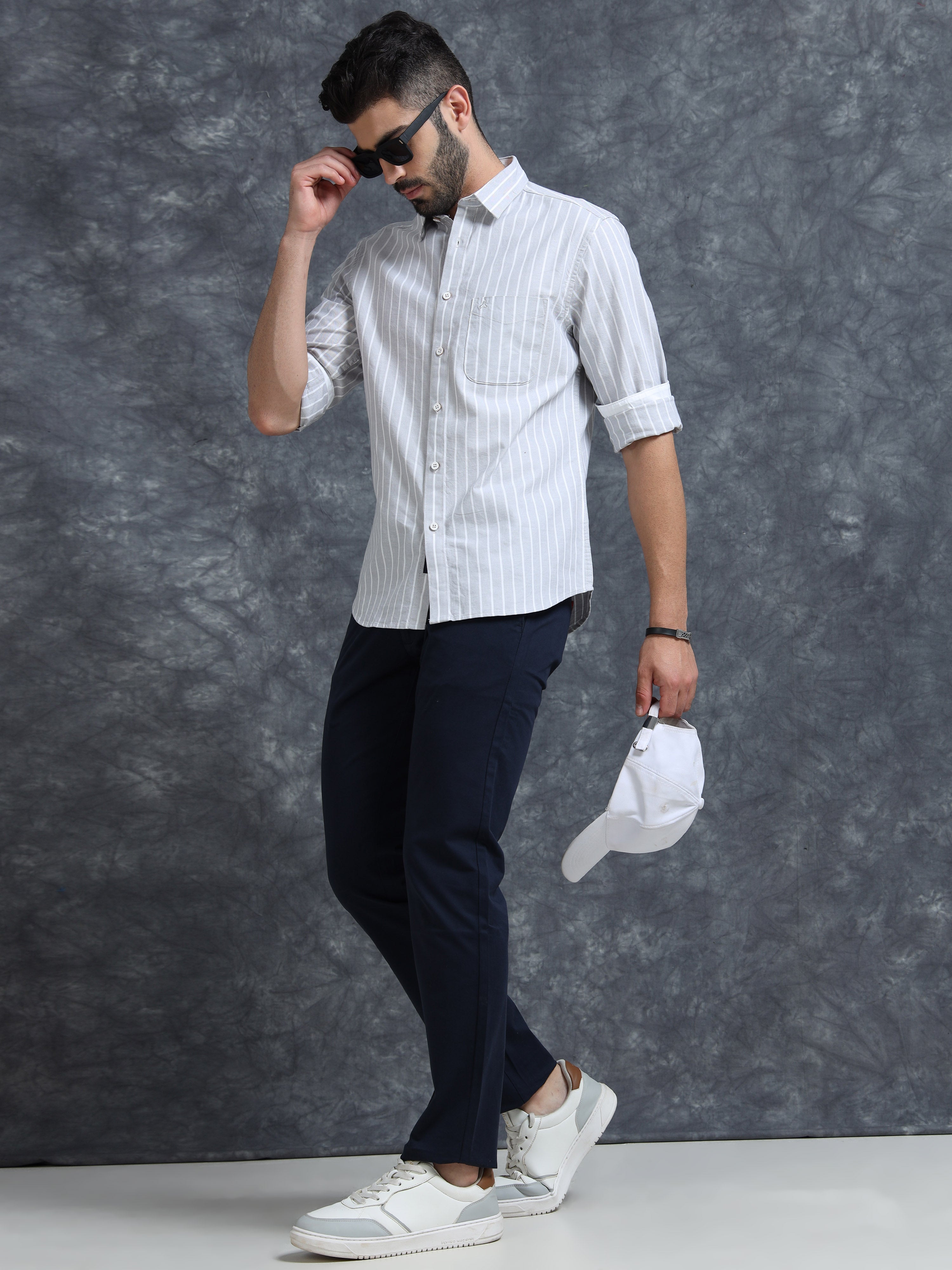 MEN'S GREY STRIPE SLIM FIT SHIRT