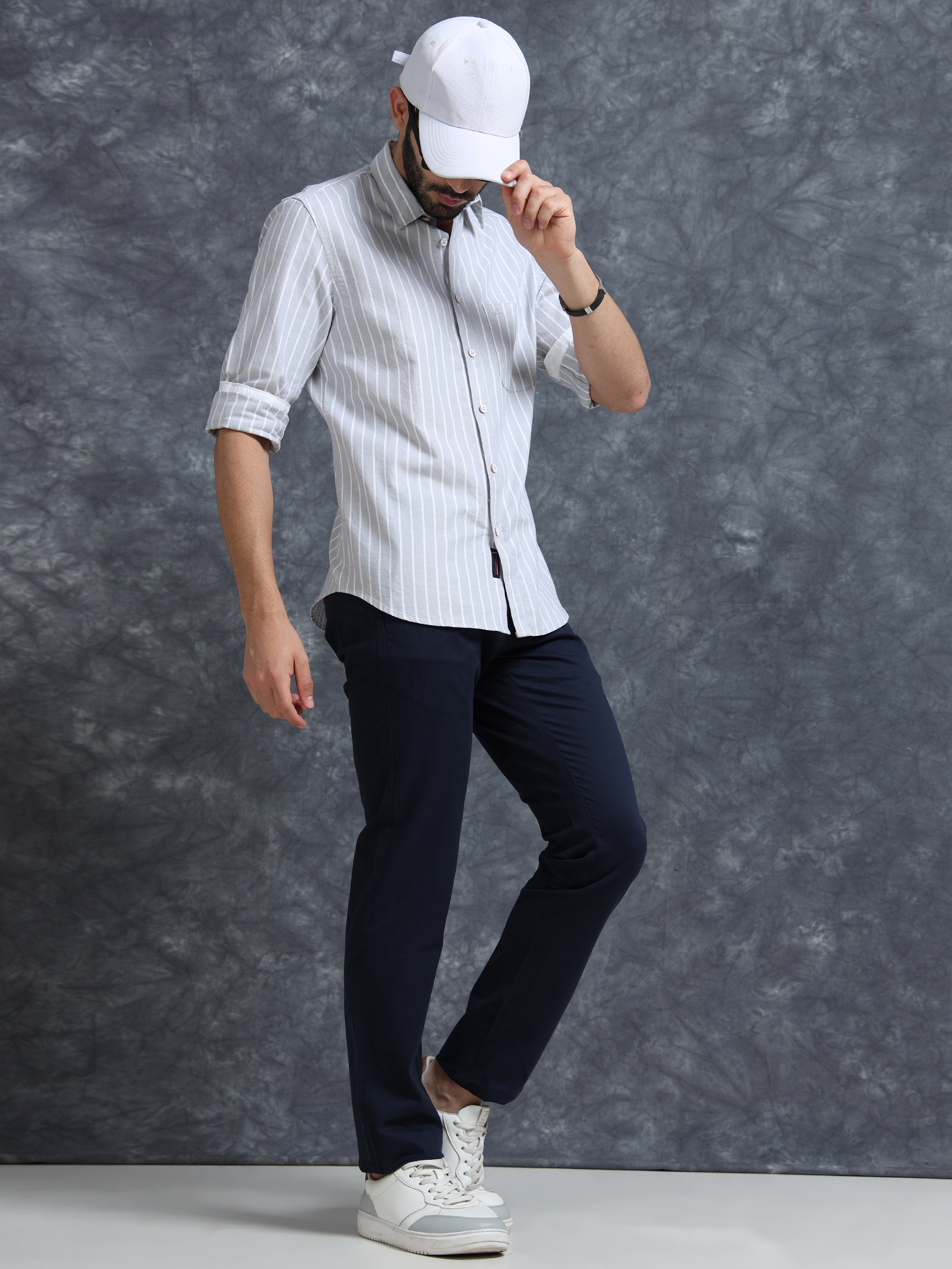 MEN'S GREY STRIPE SLIM FIT SHIRT
