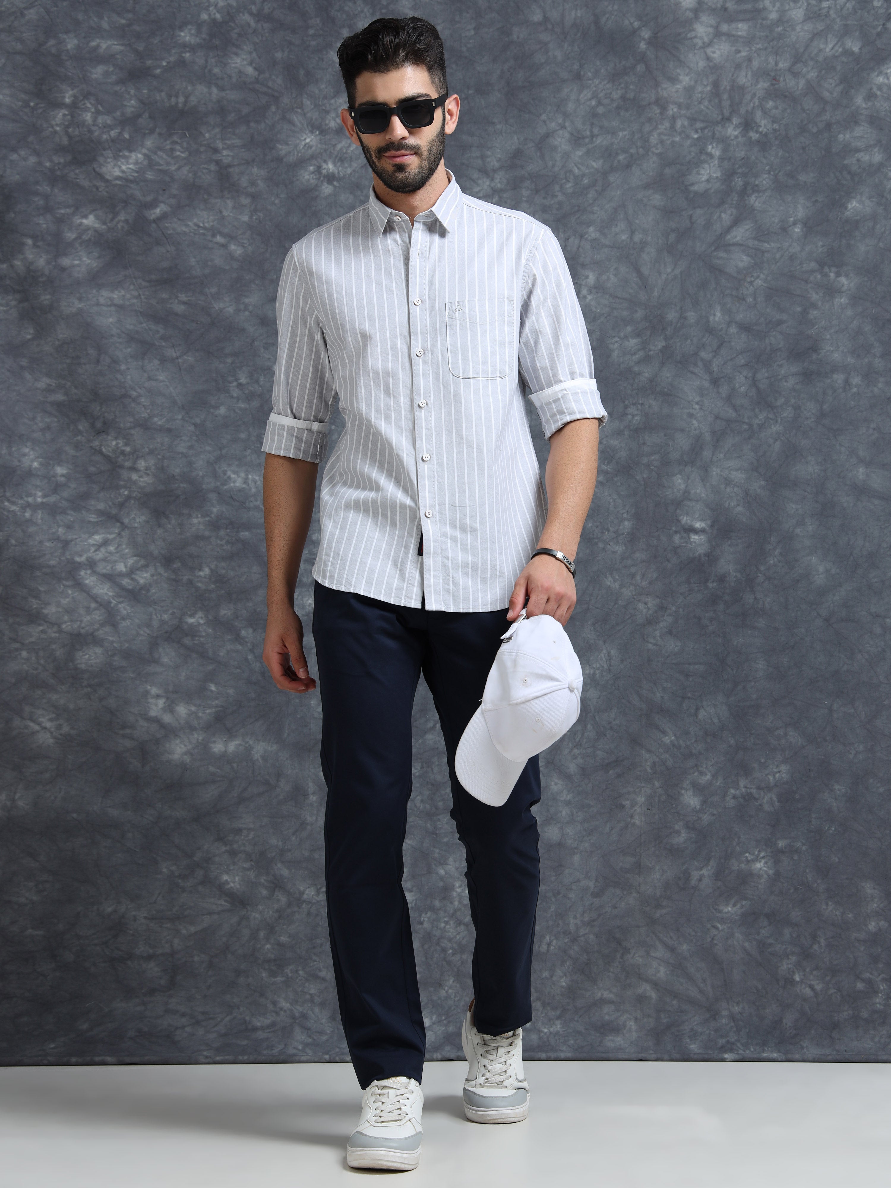 MEN'S GREY STRIPE SLIM FIT SHIRT