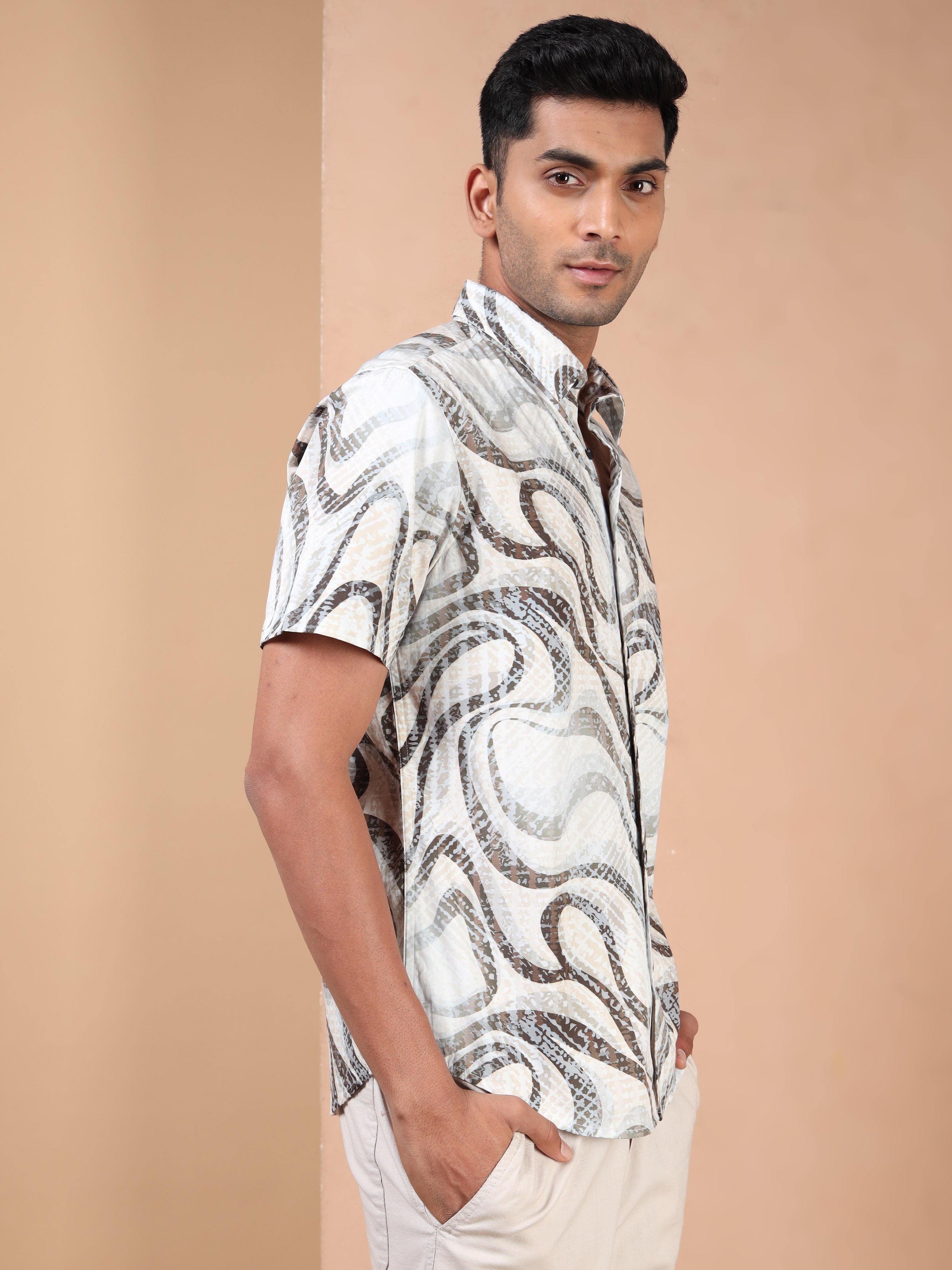 MEN'S DK.BROWN PRINT SLIM FIT SHIRT