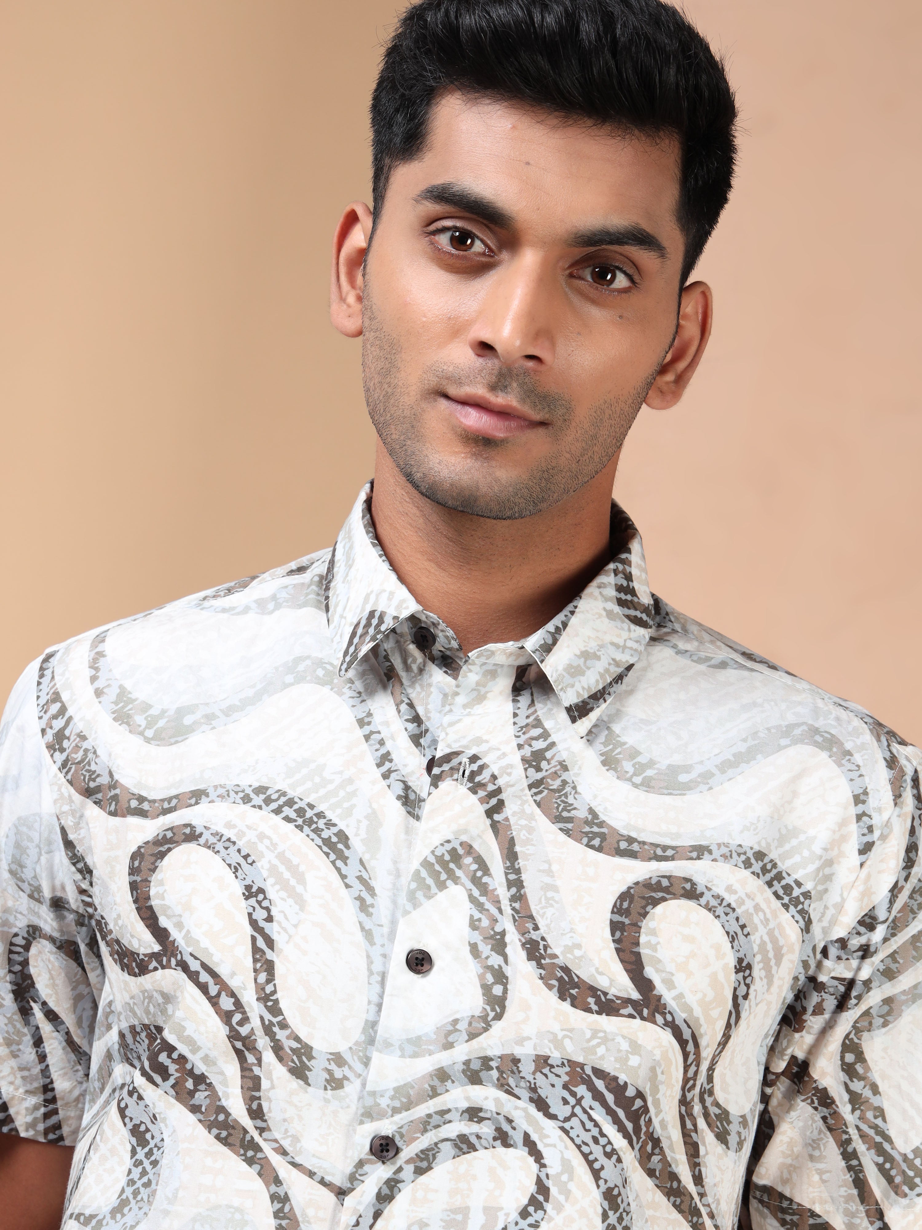MEN'S DK.BROWN PRINT SLIM FIT SHIRT