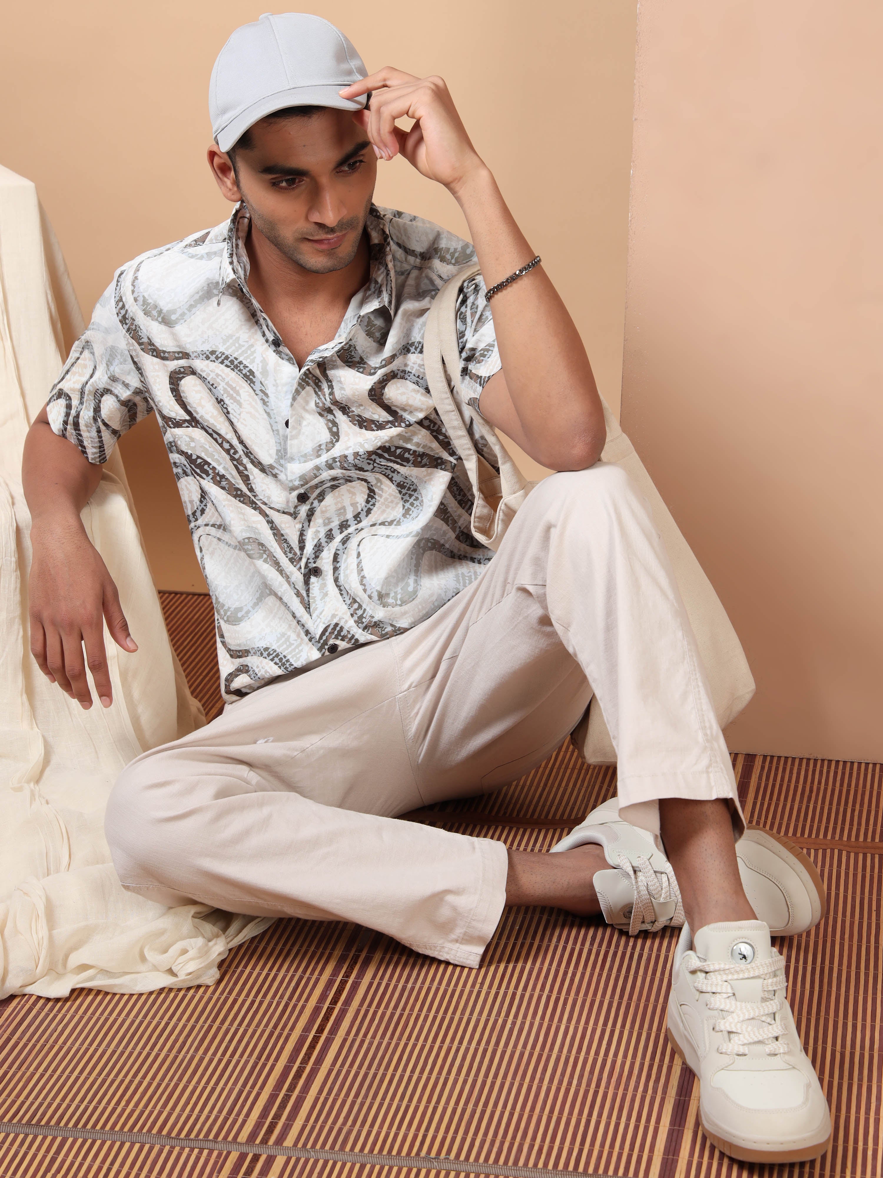 MEN'S DK.BROWN PRINT SLIM FIT SHIRT