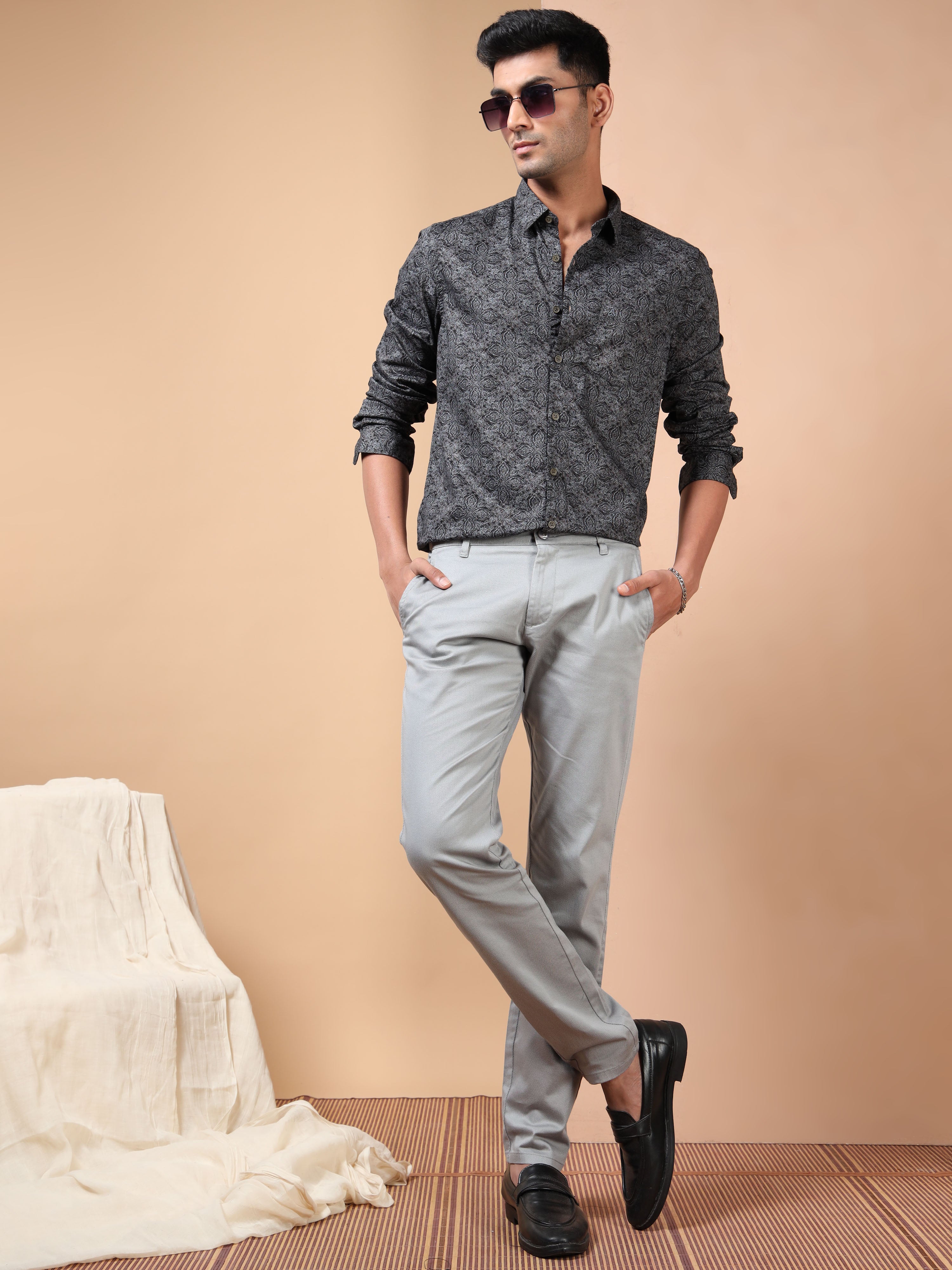 MEN'S BLACK PRINT SLIM FIT SHIRT