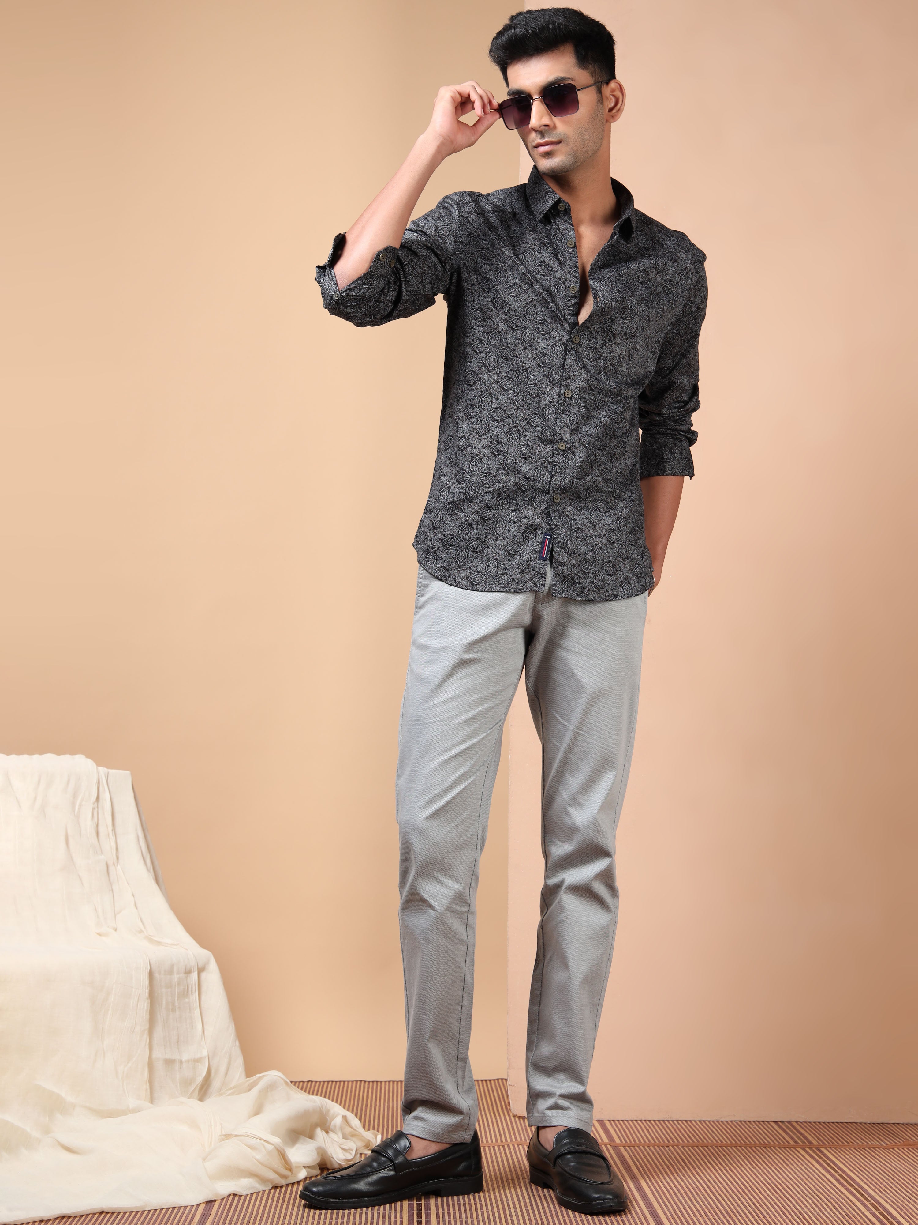 MEN'S BLACK PRINT SLIM FIT SHIRT