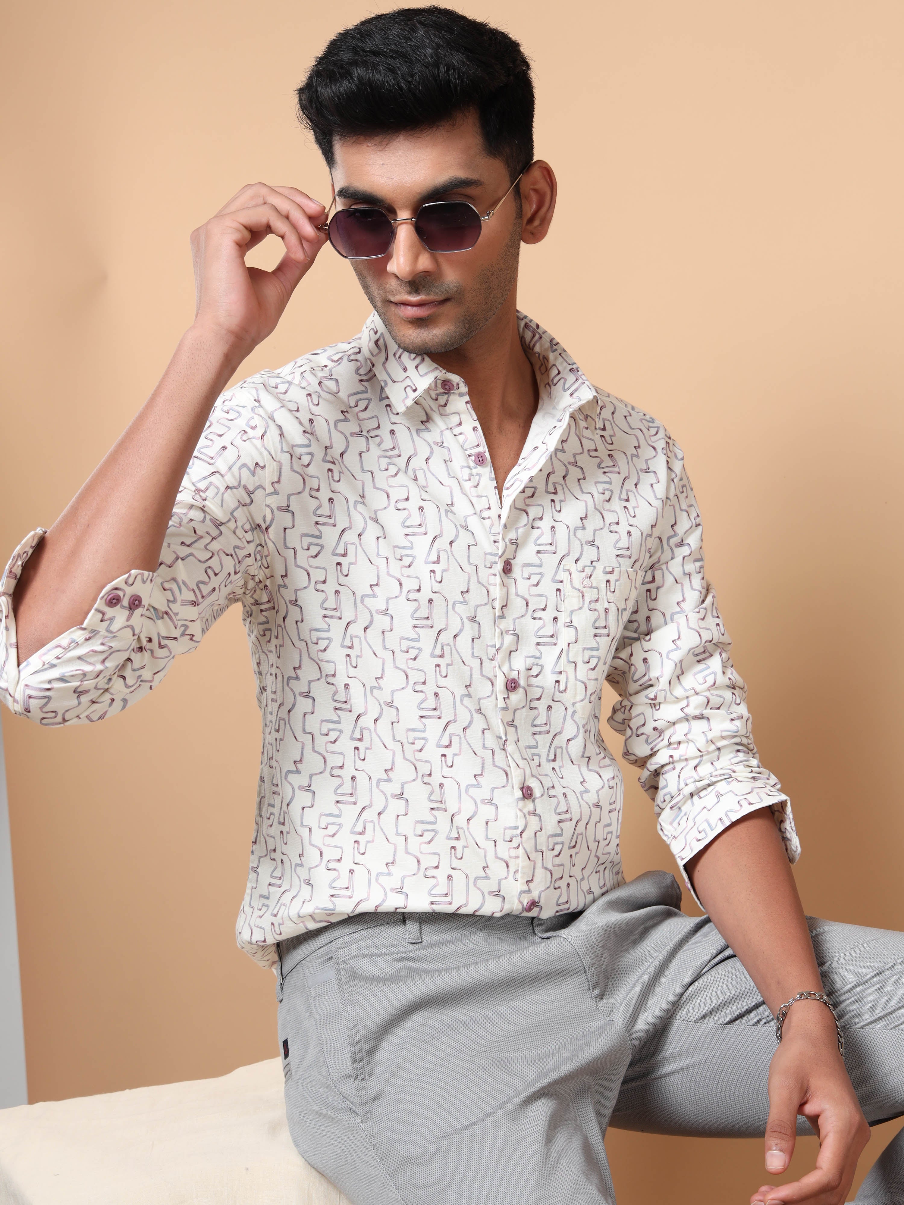 MEN'S BURGUNDY PRINT SLIM FIT SHIRT