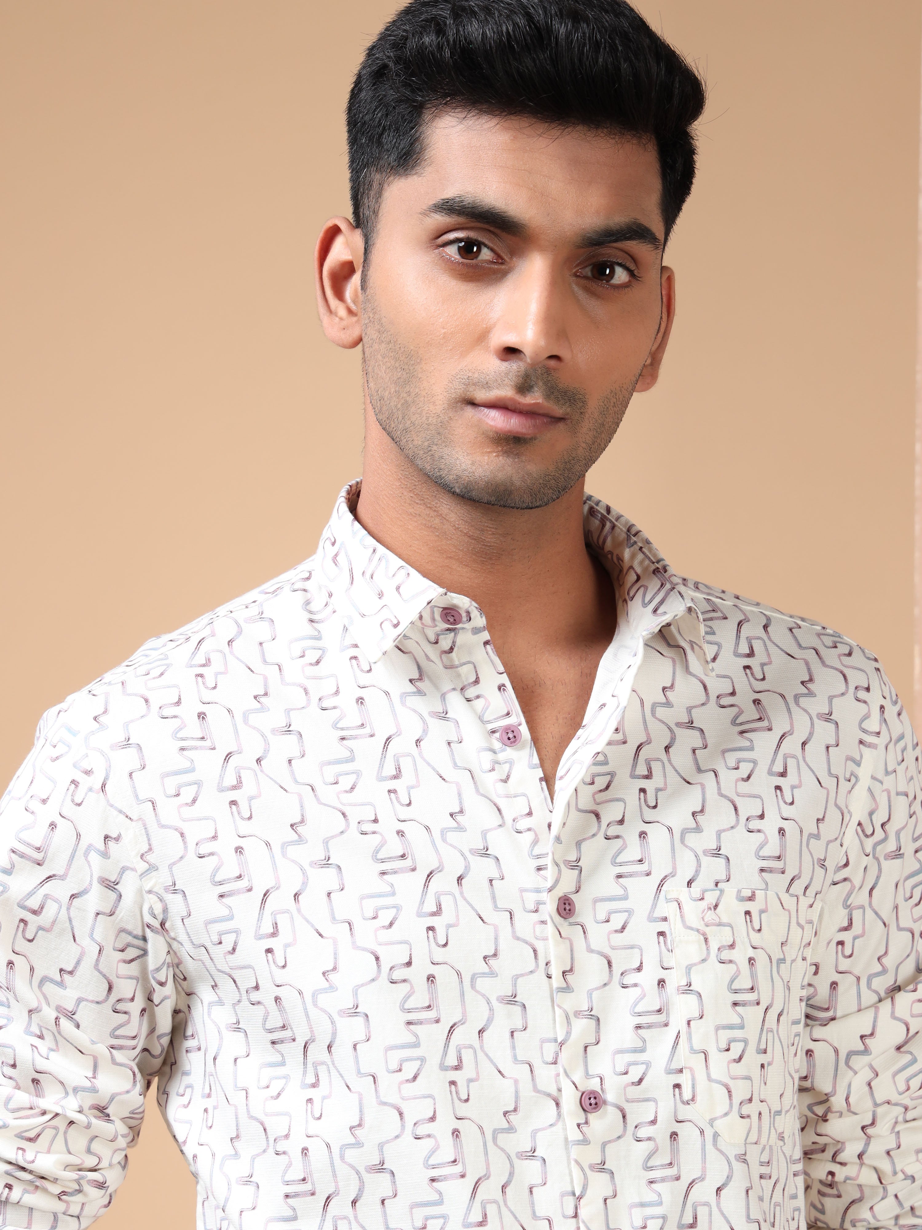 MEN'S BURGUNDY PRINT SLIM FIT SHIRT