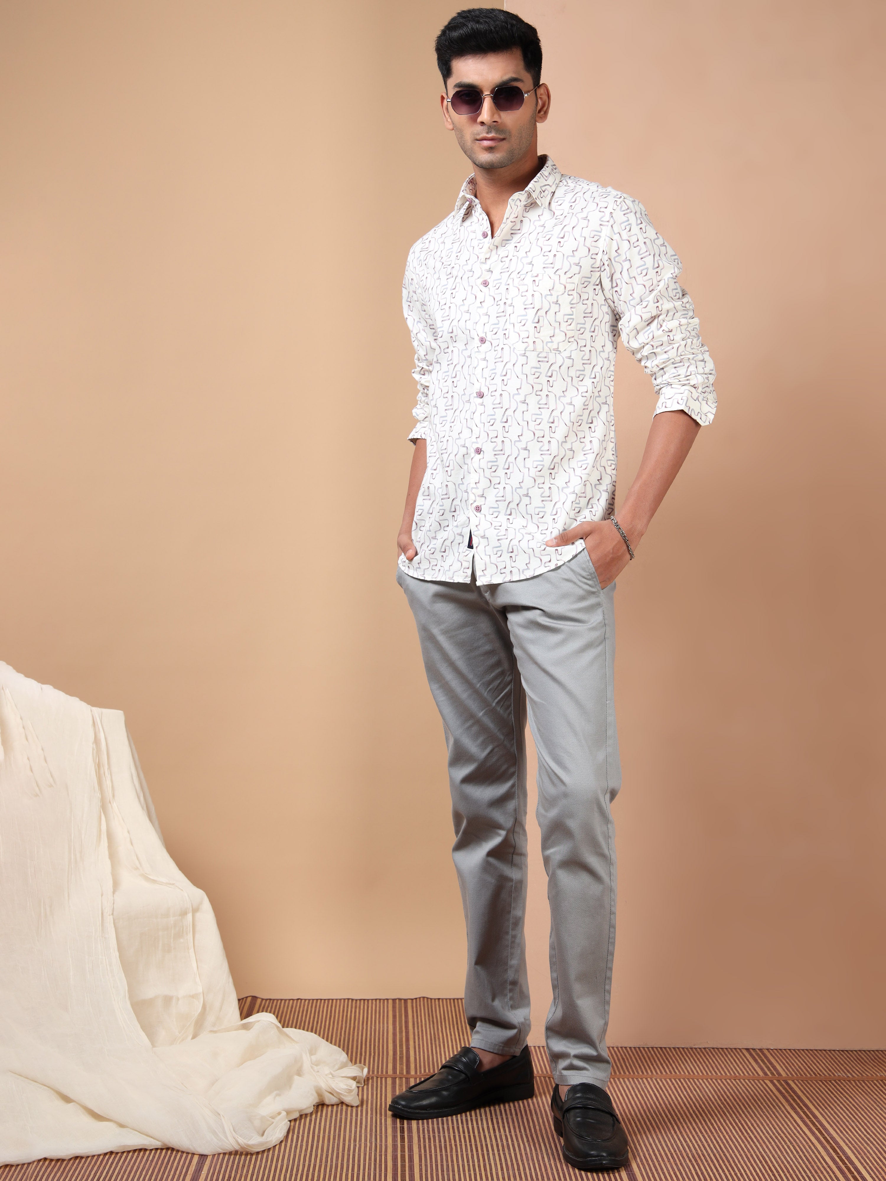 MEN'S BURGUNDY PRINT SLIM FIT SHIRT