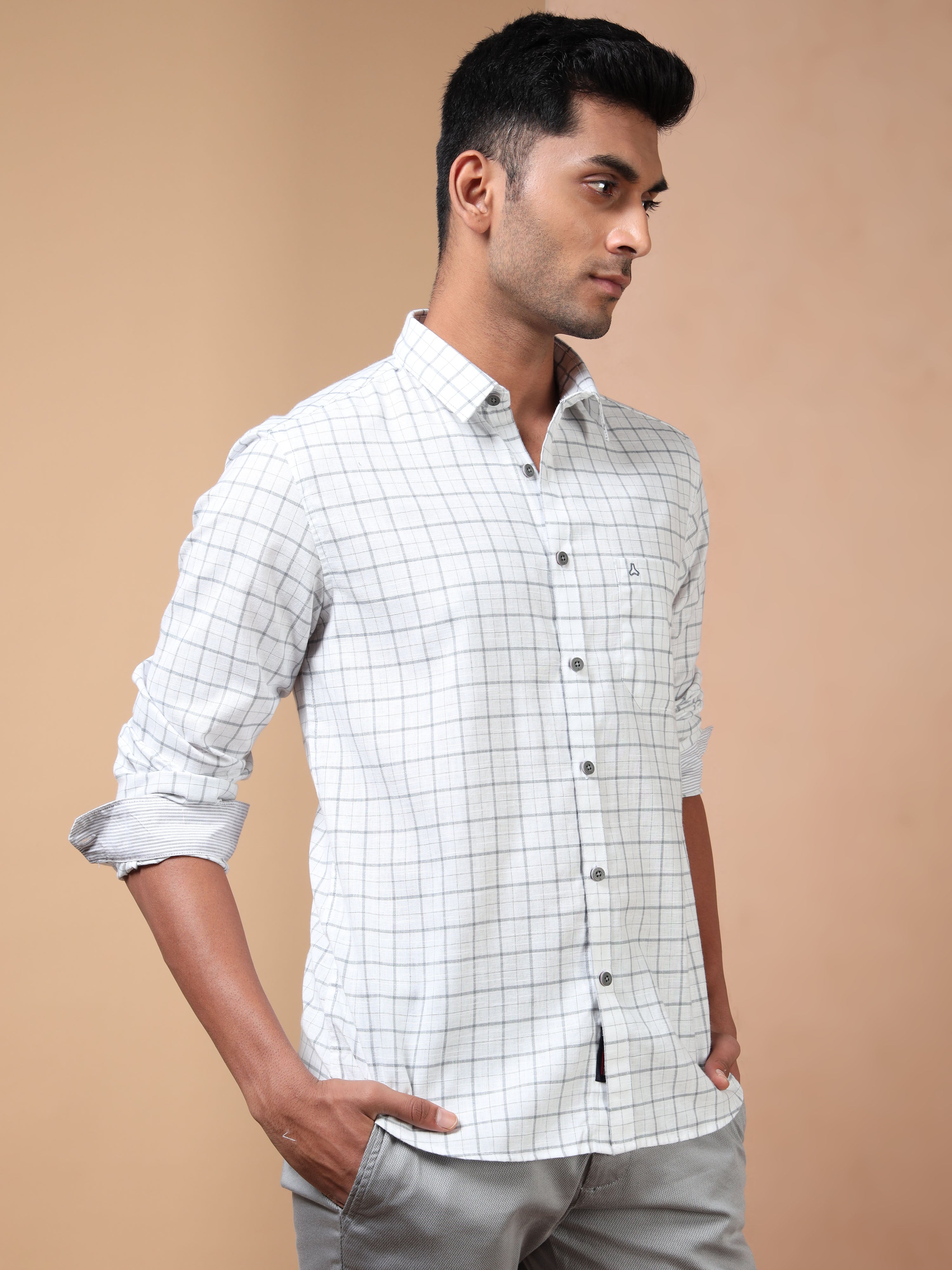 MEN'S WHITE CHECKS SLIM FIT SHIRT