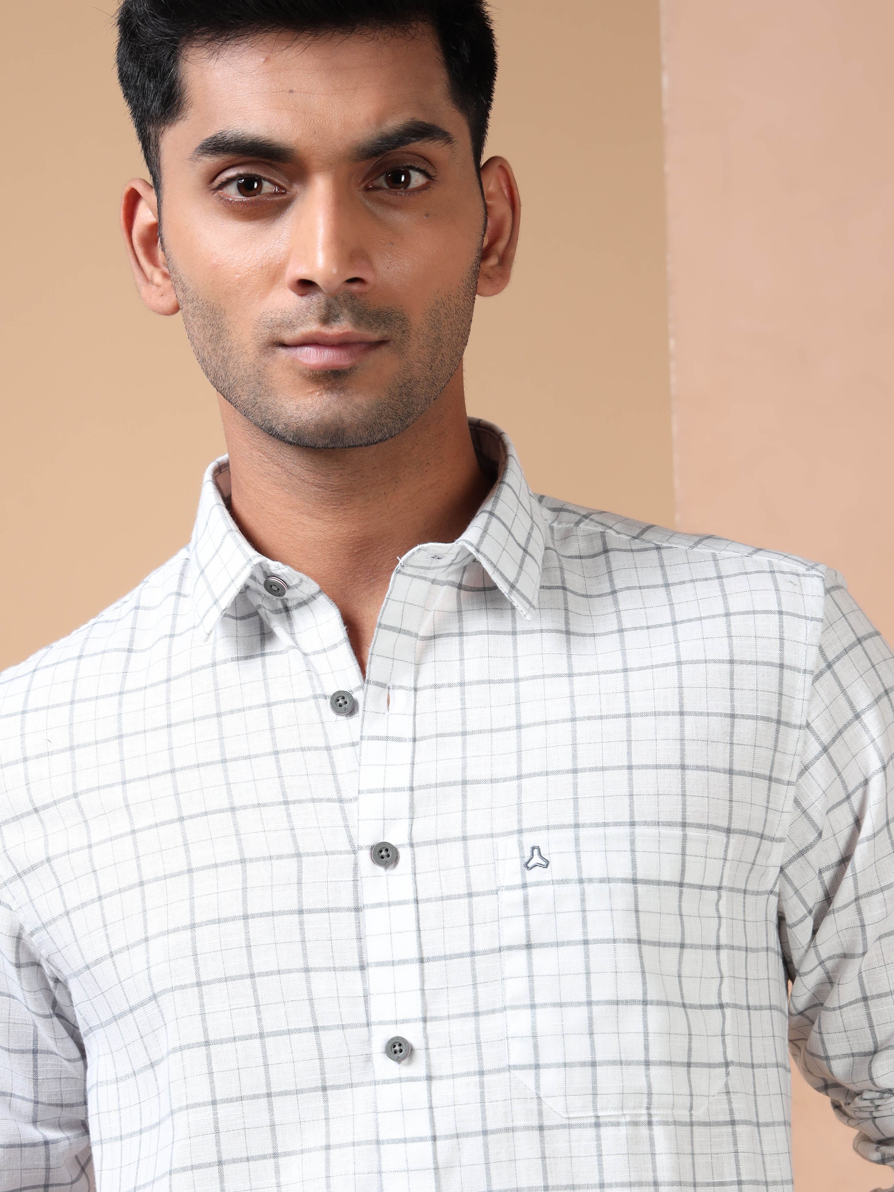 MEN'S WHITE CHECKS SLIM FIT SHIRT