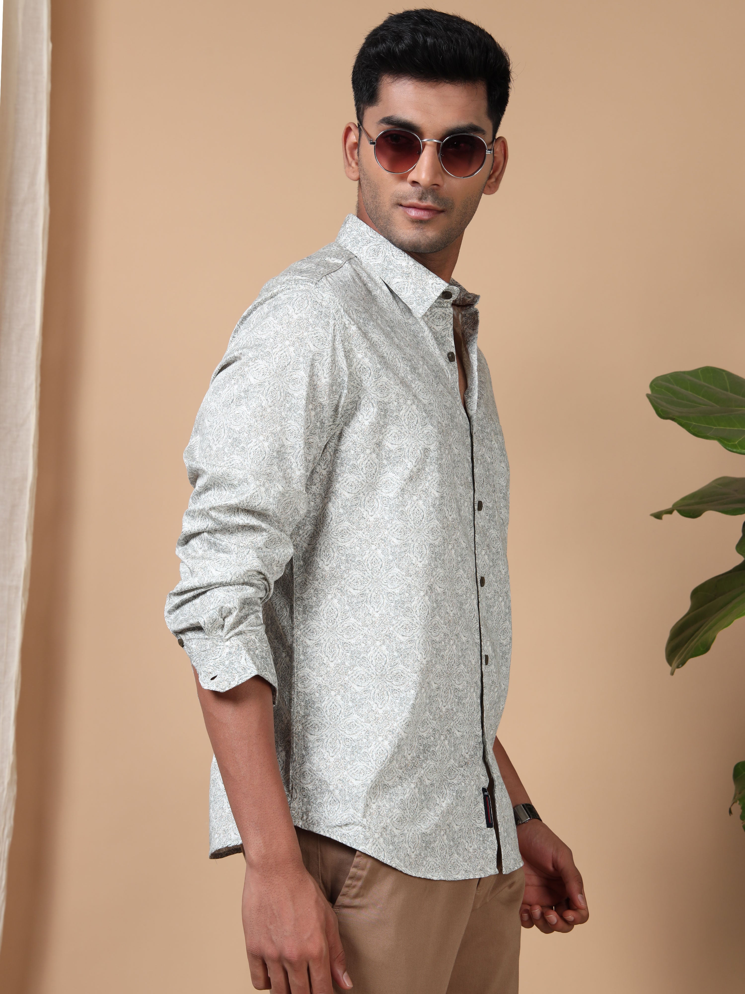 MEN'S OFF WHITE PRINT SLIM FIT SHIRT