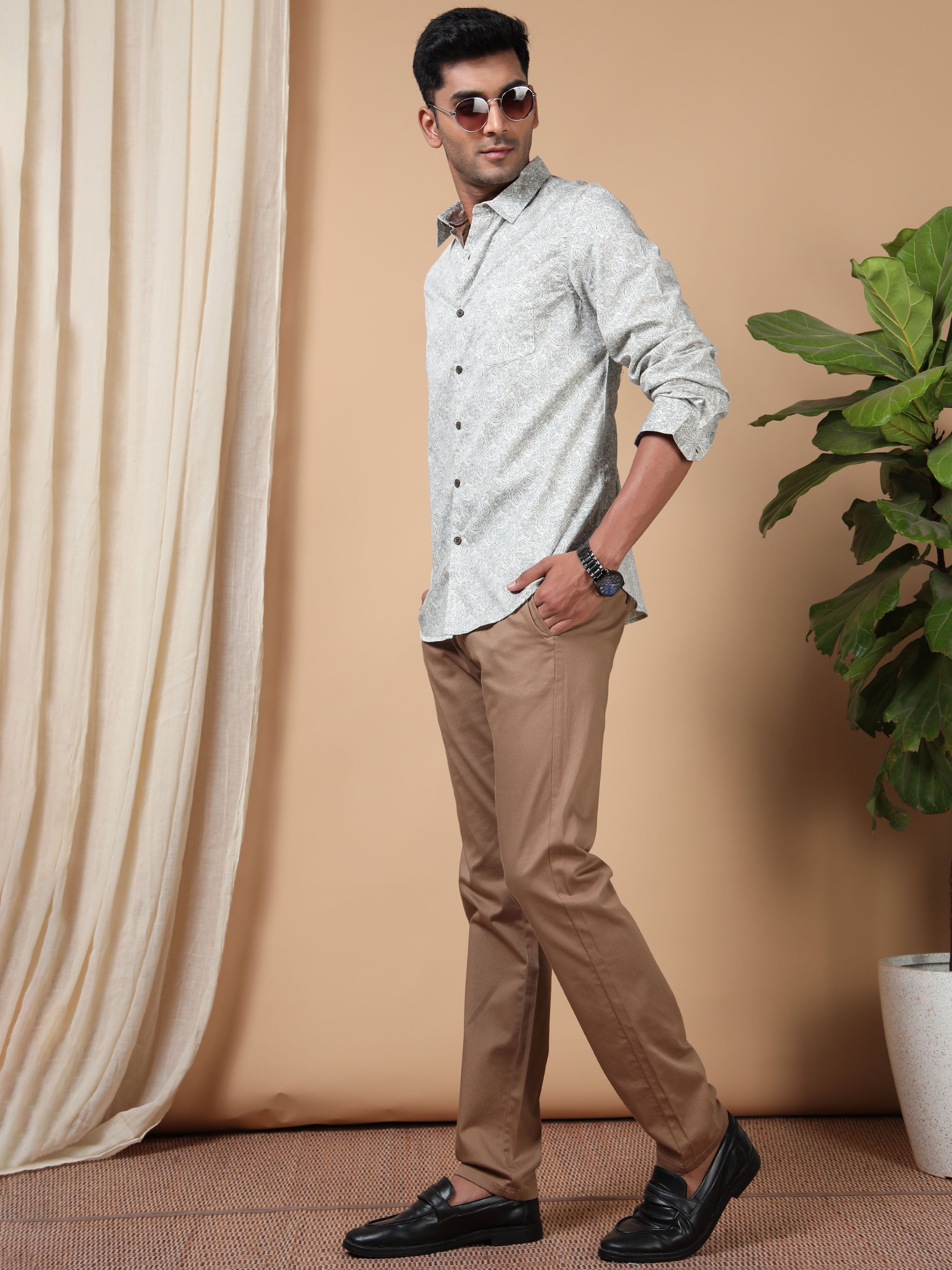 MEN'S OFF WHITE PRINT SLIM FIT SHIRT