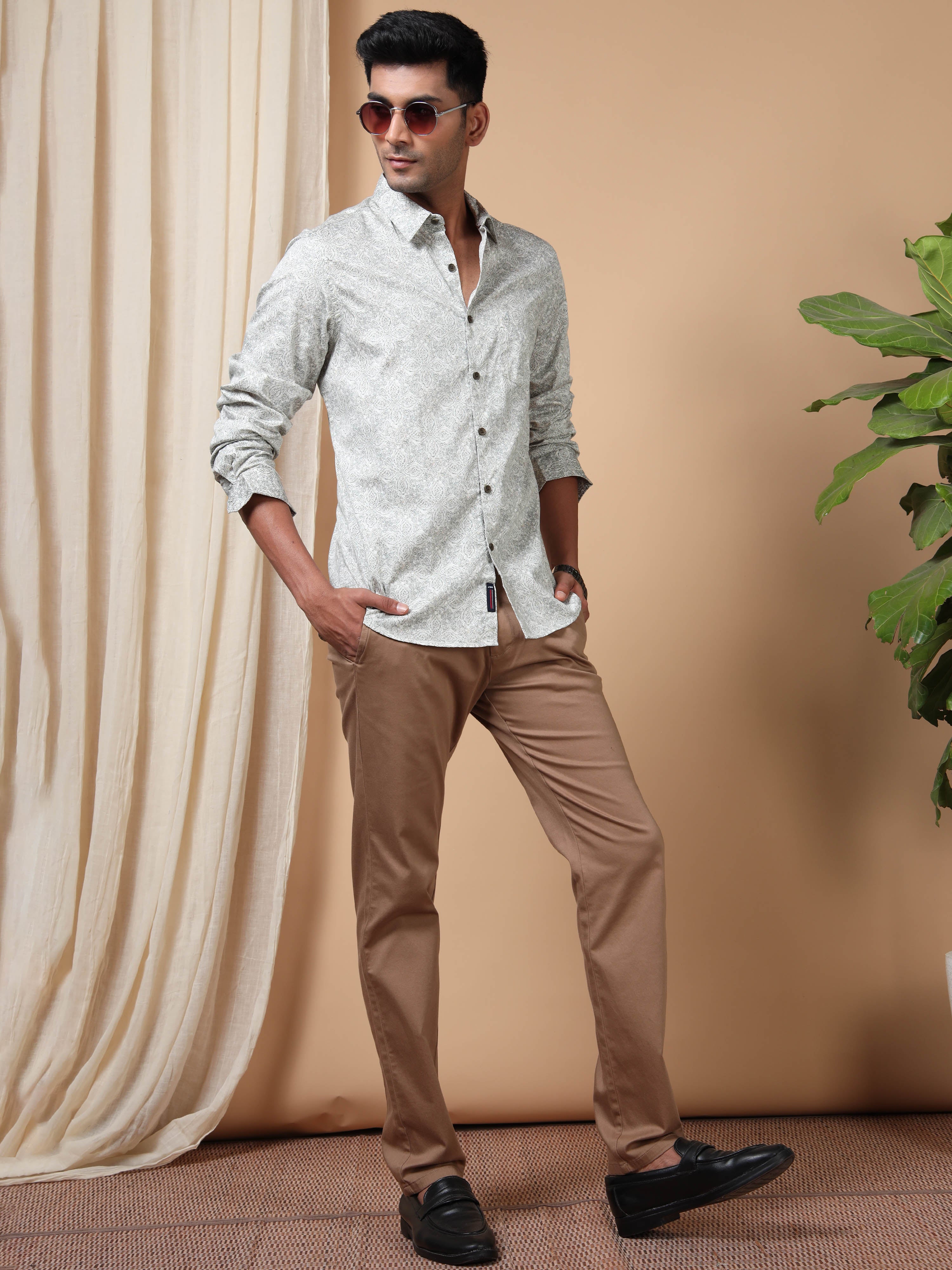 MEN'S OFF WHITE PRINT SLIM FIT SHIRT