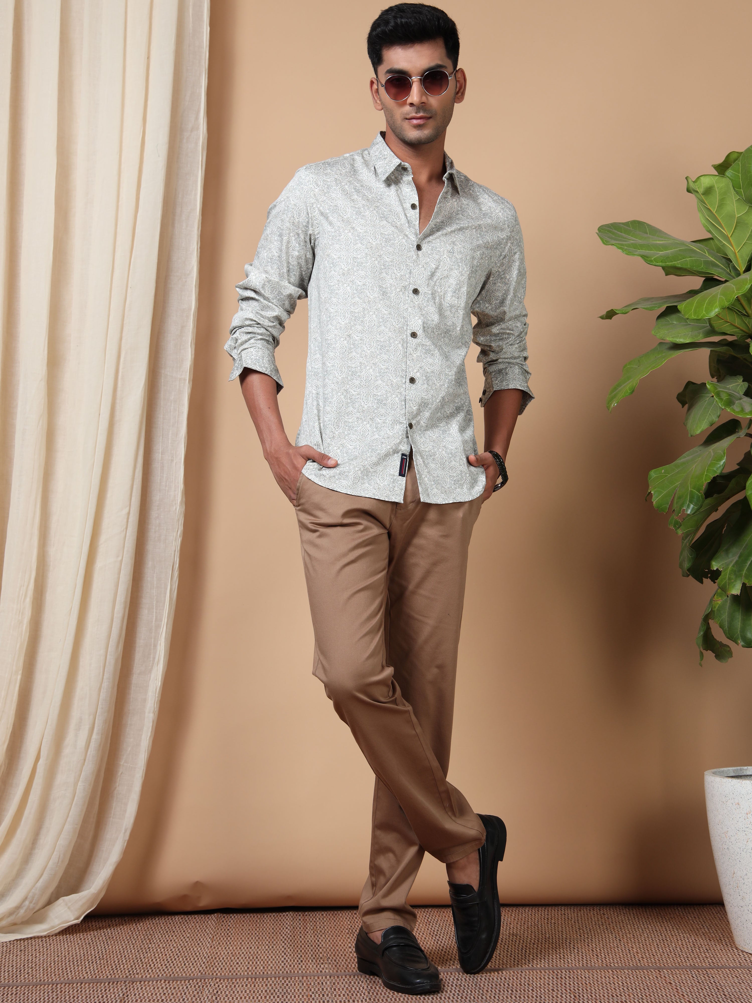 MEN'S OFF WHITE PRINT SLIM FIT SHIRT