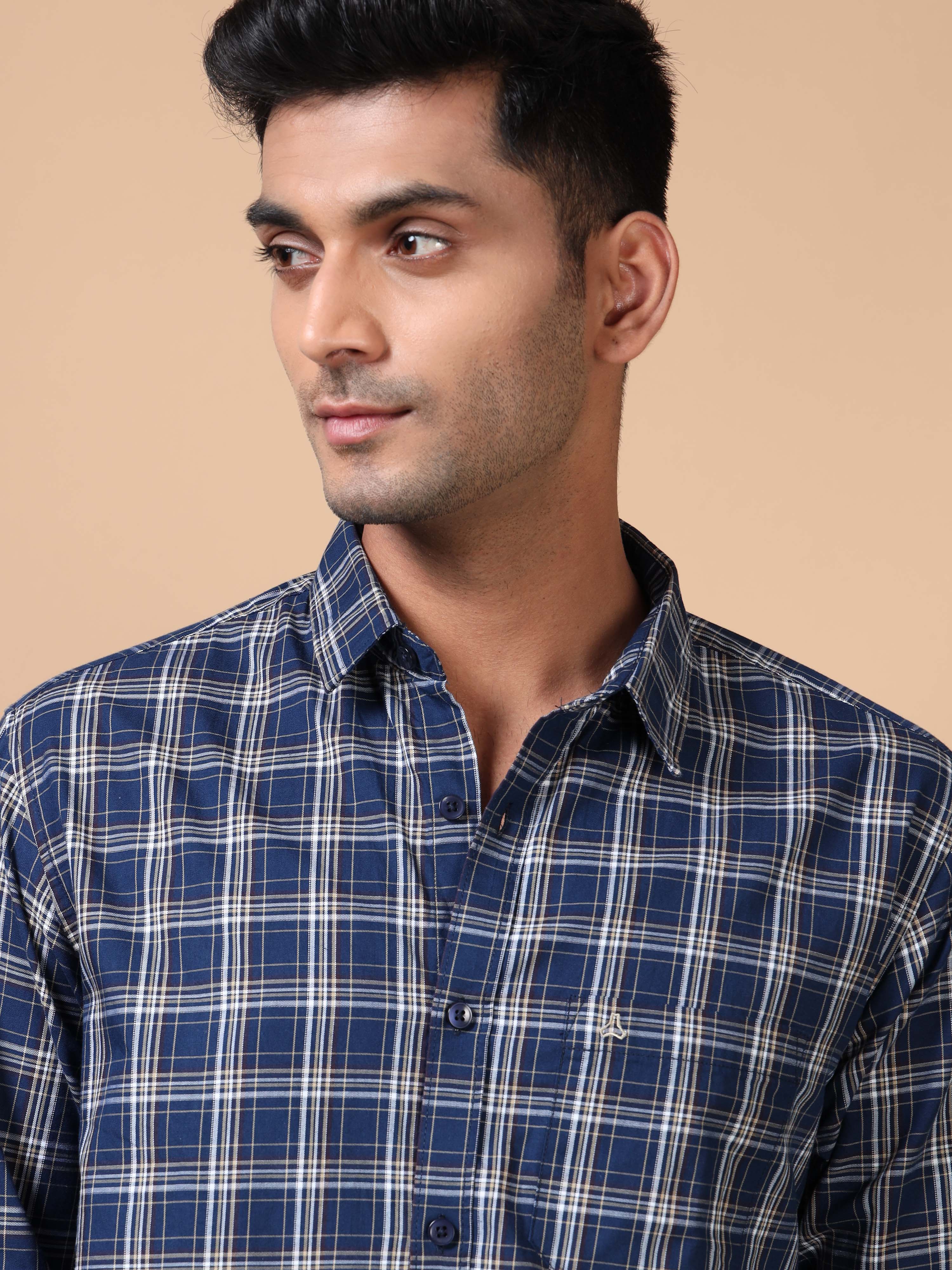 MEN'S NAVY CHECKS SLIM FIT SHIRT
