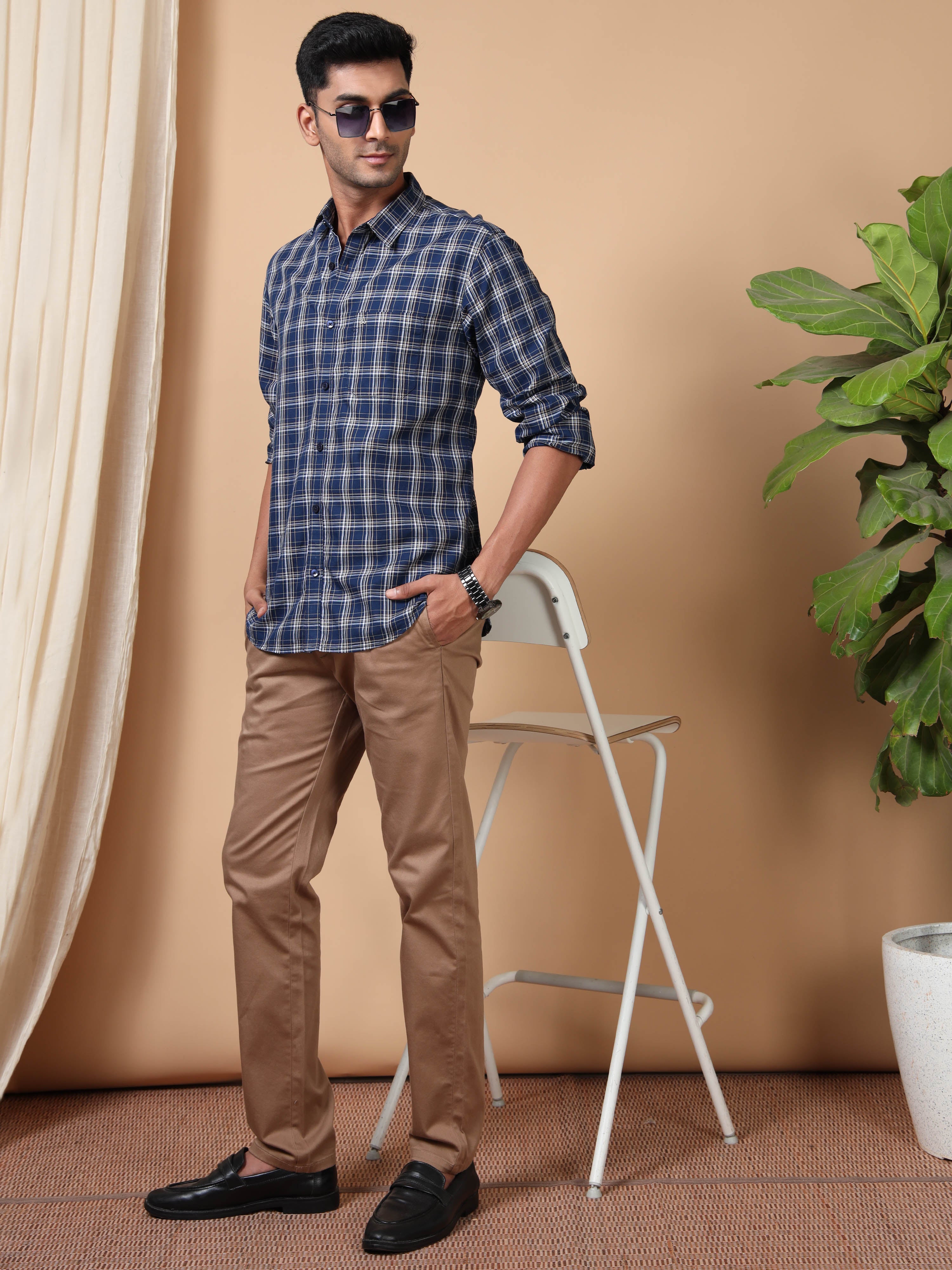 MEN'S NAVY CHECKS SLIM FIT SHIRT