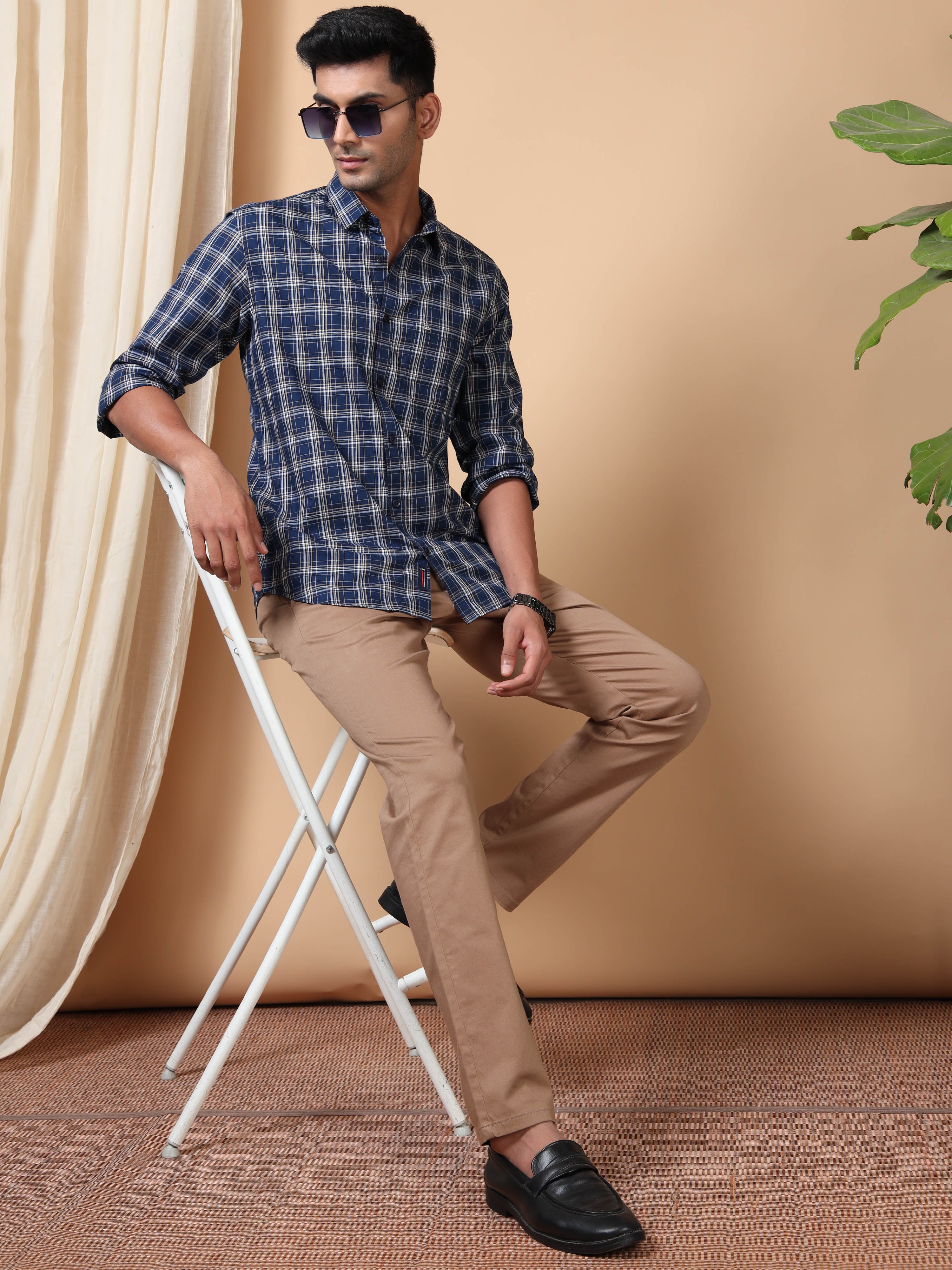 MEN'S NAVY CHECKS SLIM FIT SHIRT