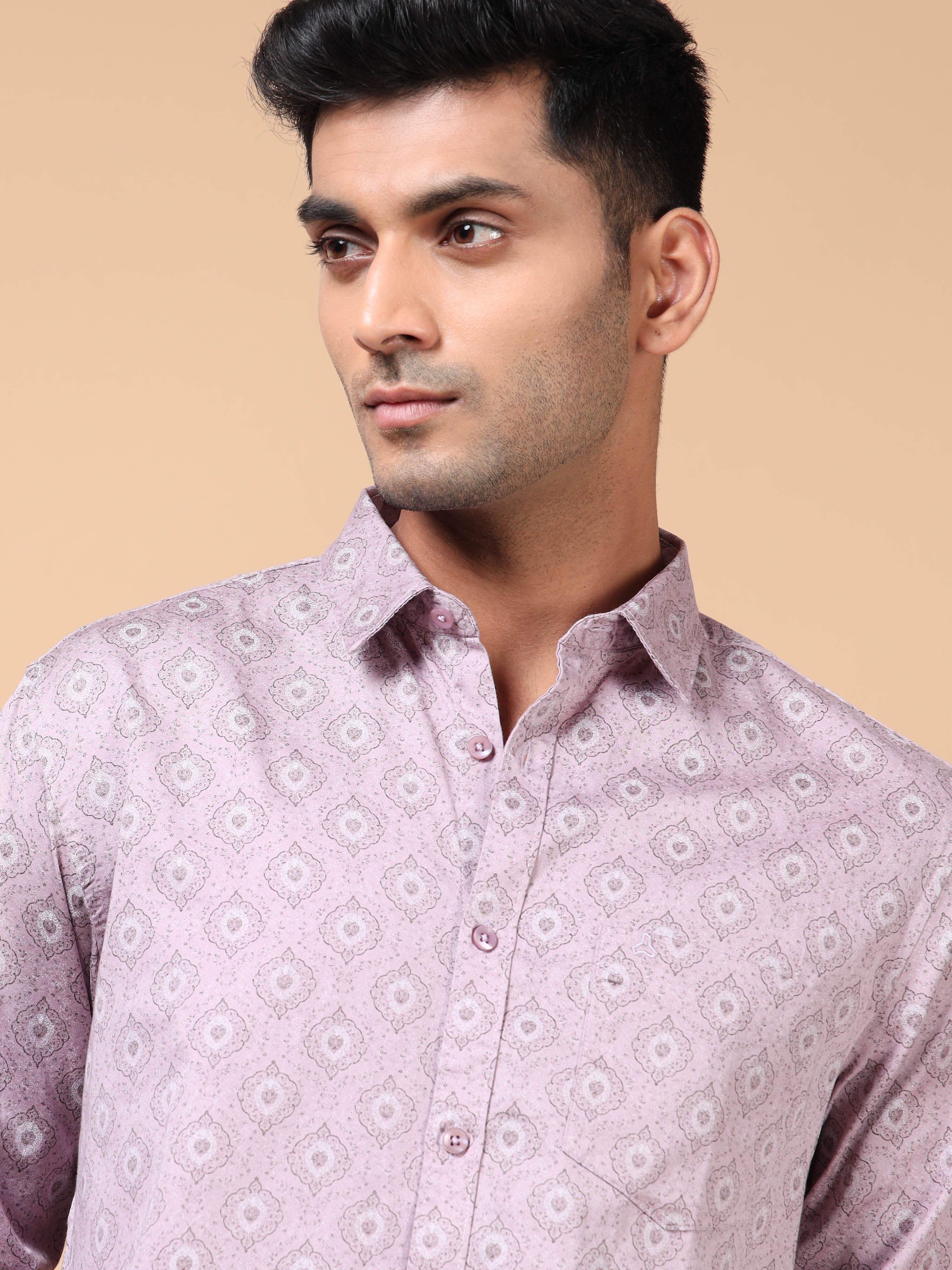 MEN'S LT PINK PRINT SLIM FIT SHIRT