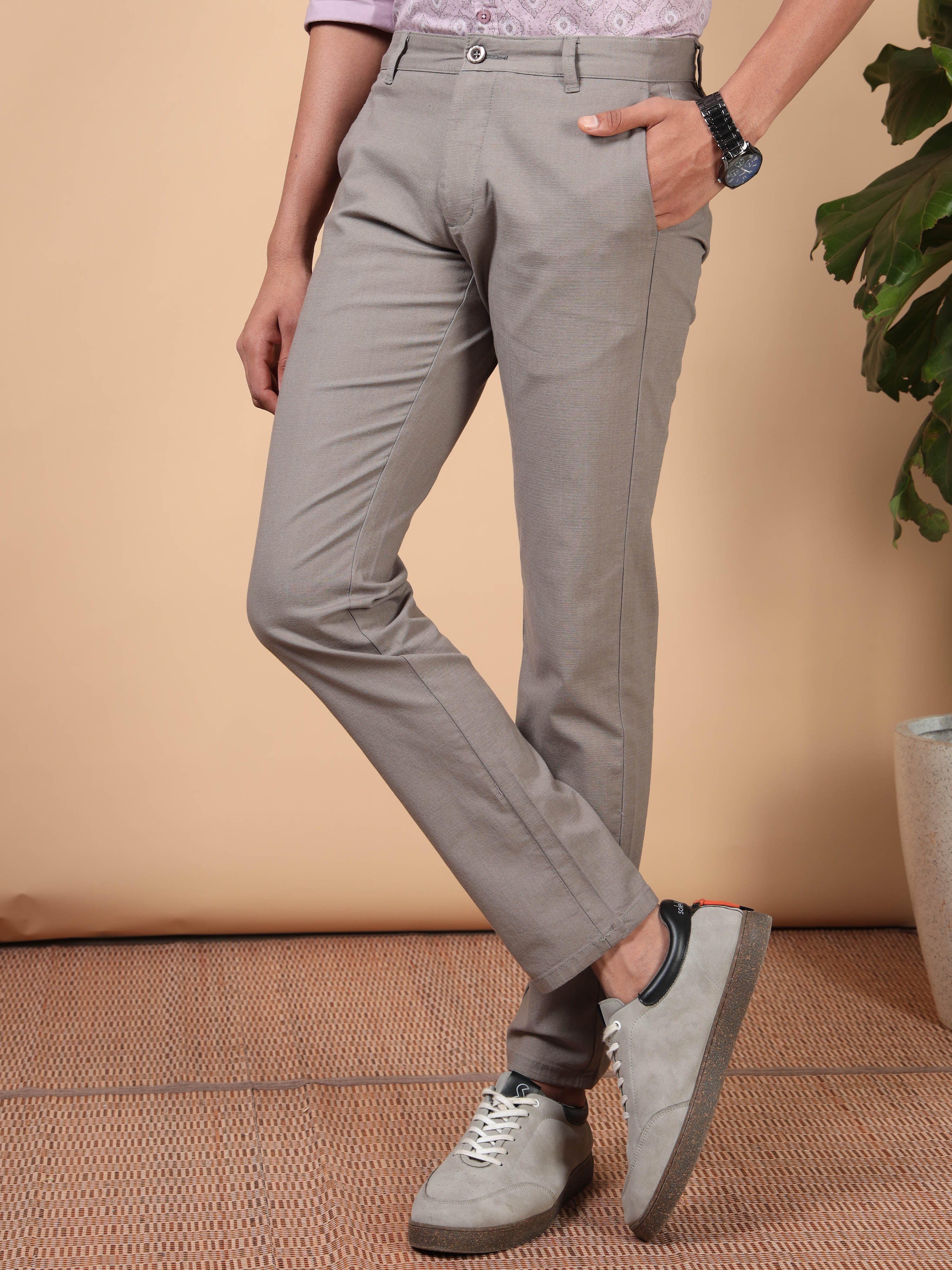 MEN'S DK.GREY SOLID SLIM FIT TROUSER