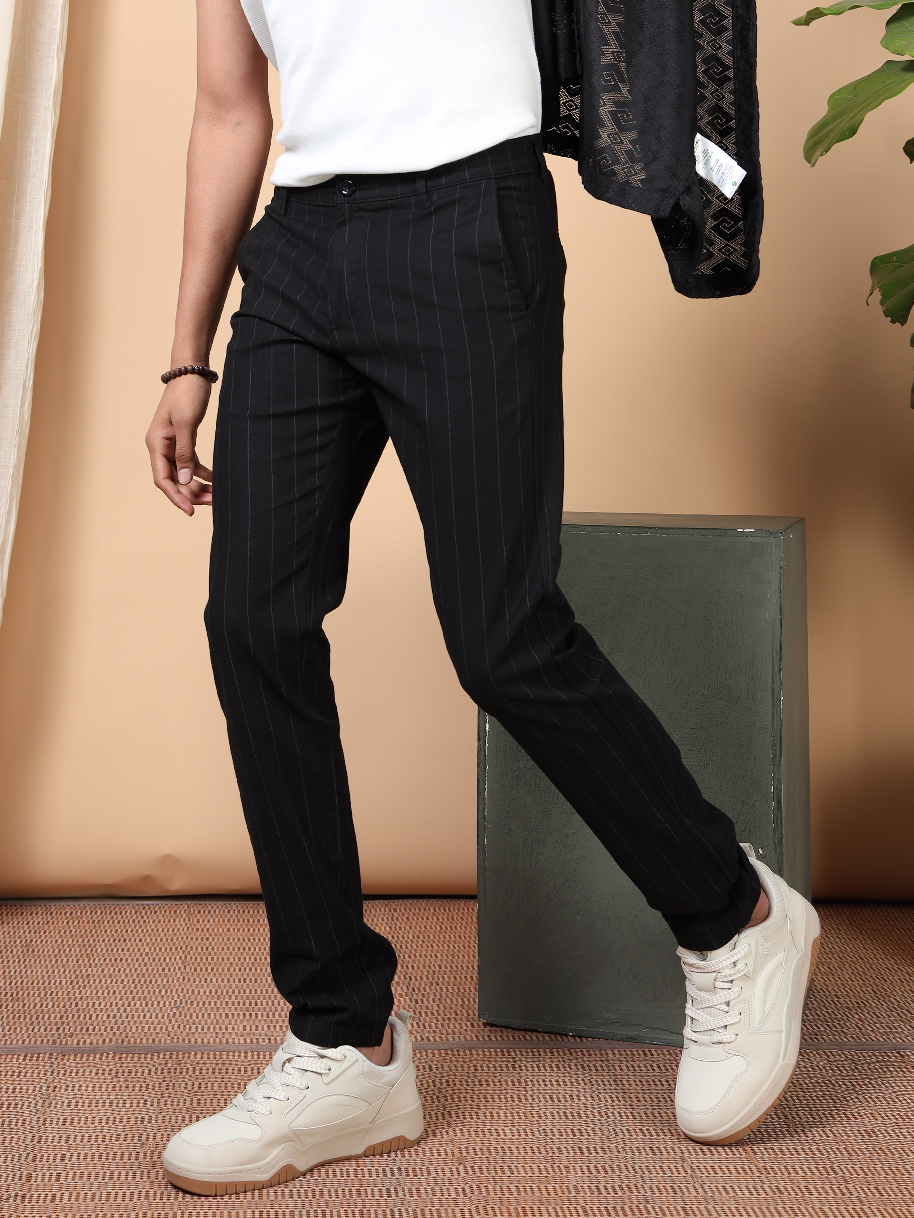 MEN'S BLACK STRIPES SLIM FIT TROUSER