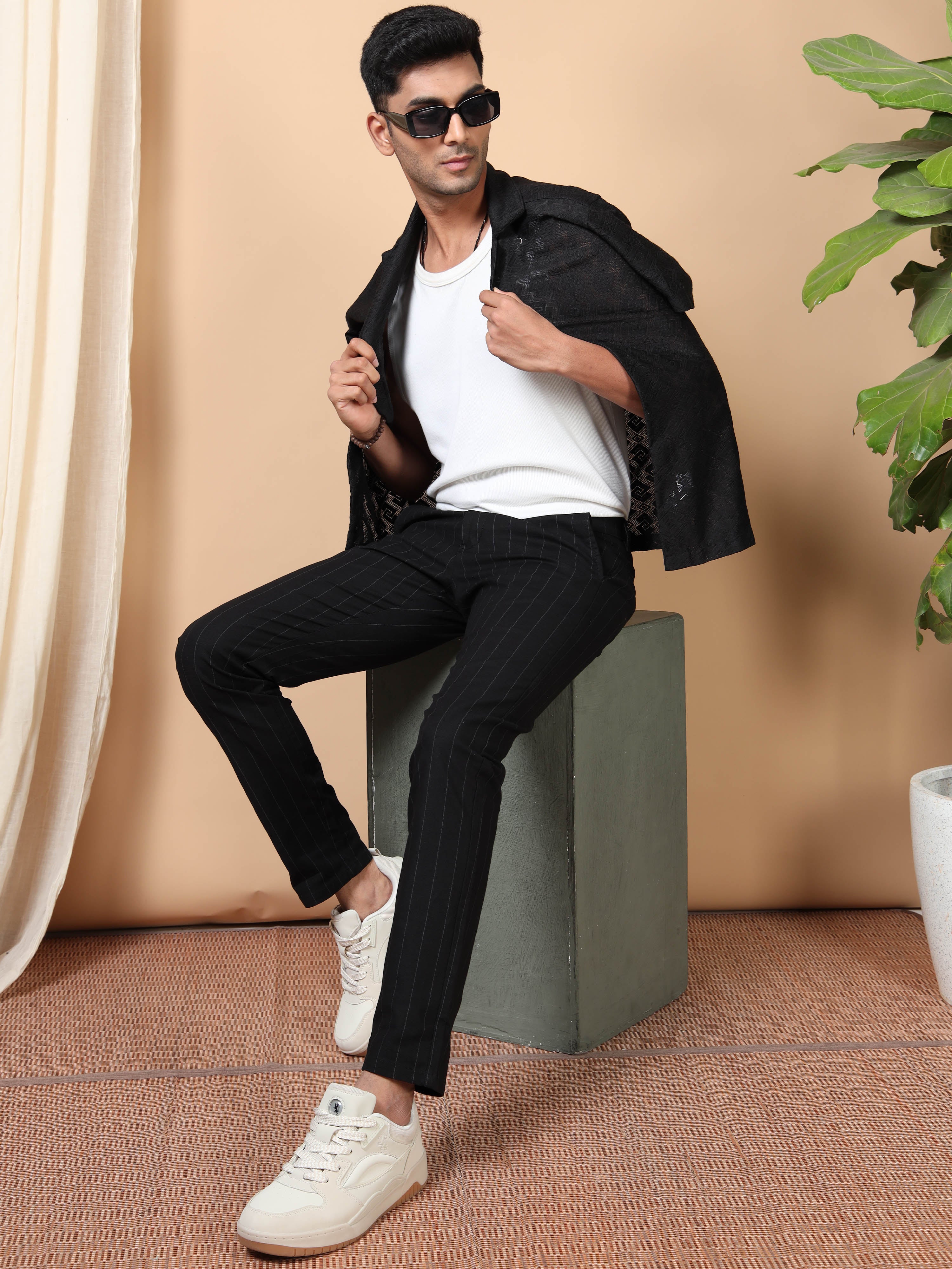 MEN'S BLACK STRIPES SLIM FIT TROUSER