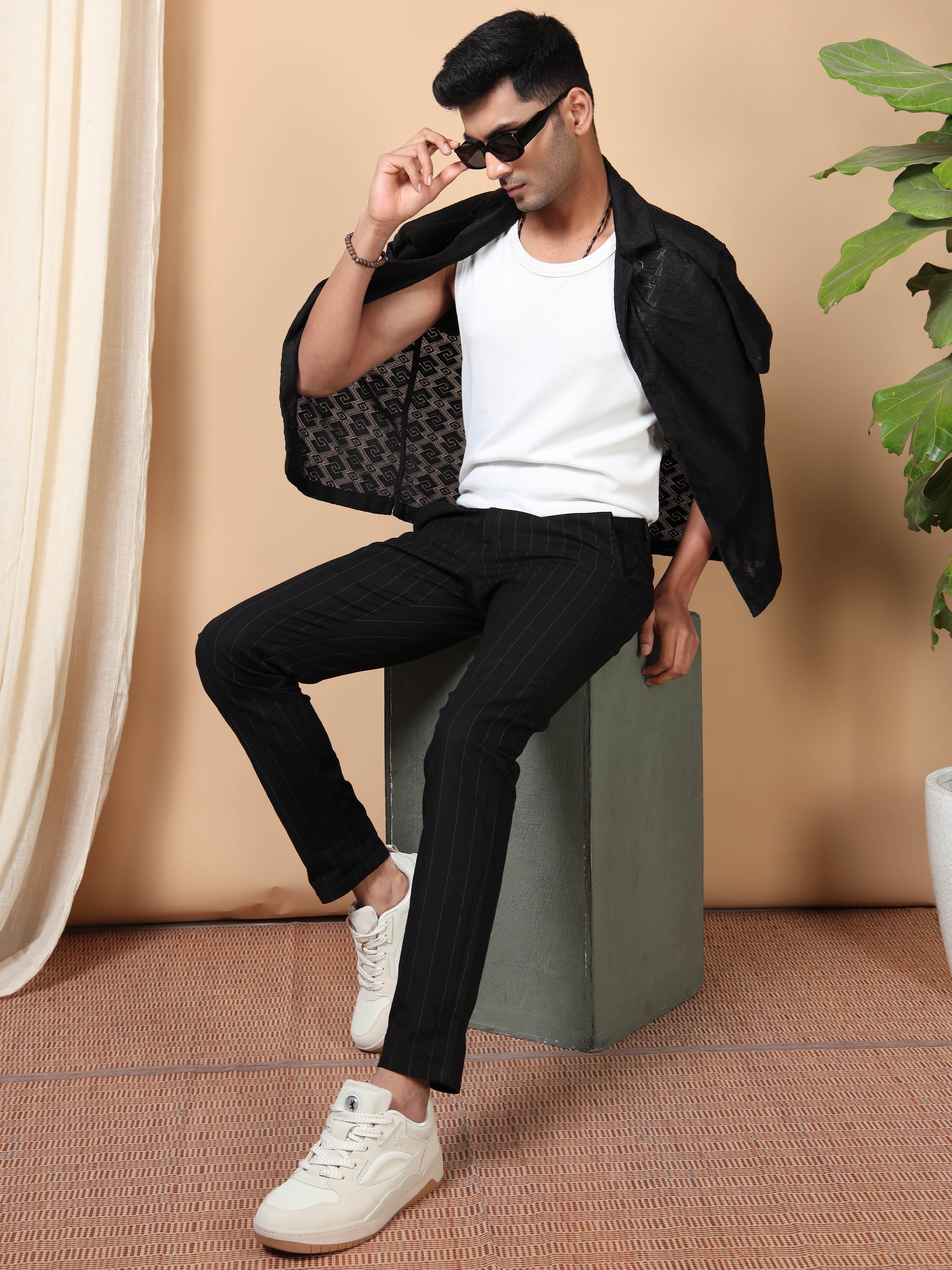 MEN'S BLACK STRIPES SLIM FIT TROUSER