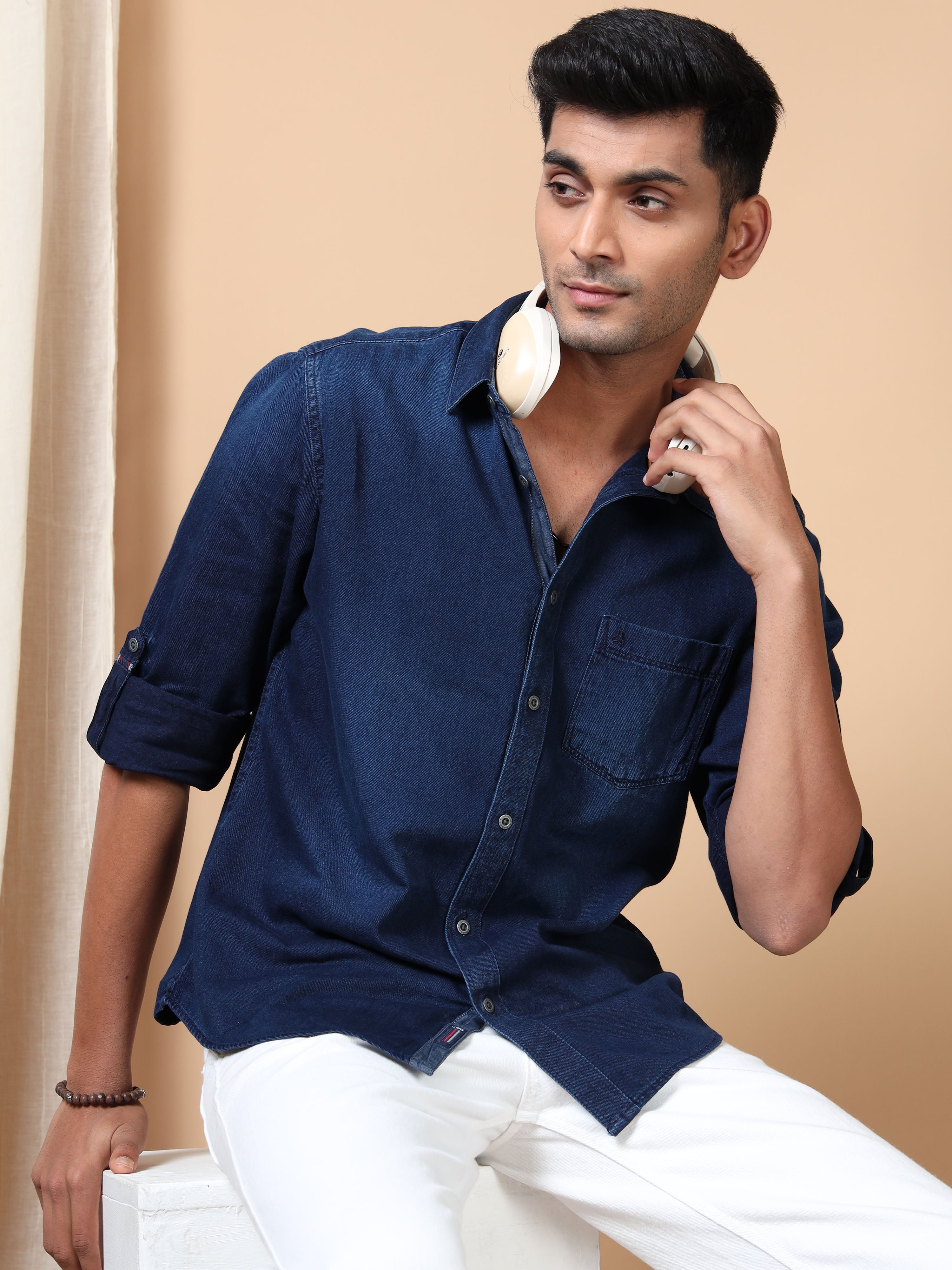 MEN'S NAVY SOLID SLIM FIT SHIRT