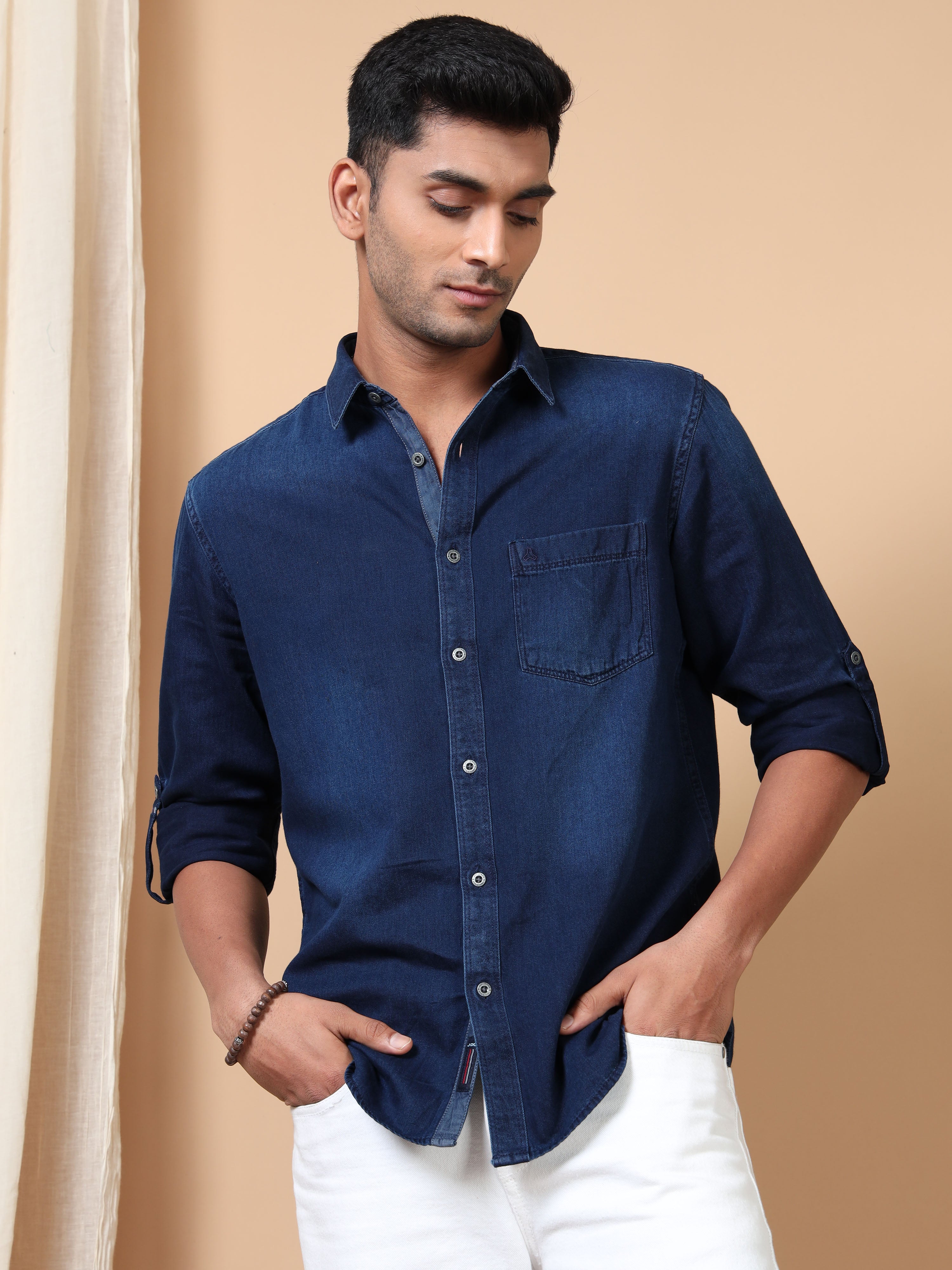 MEN'S NAVY SOLID SLIM FIT SHIRT