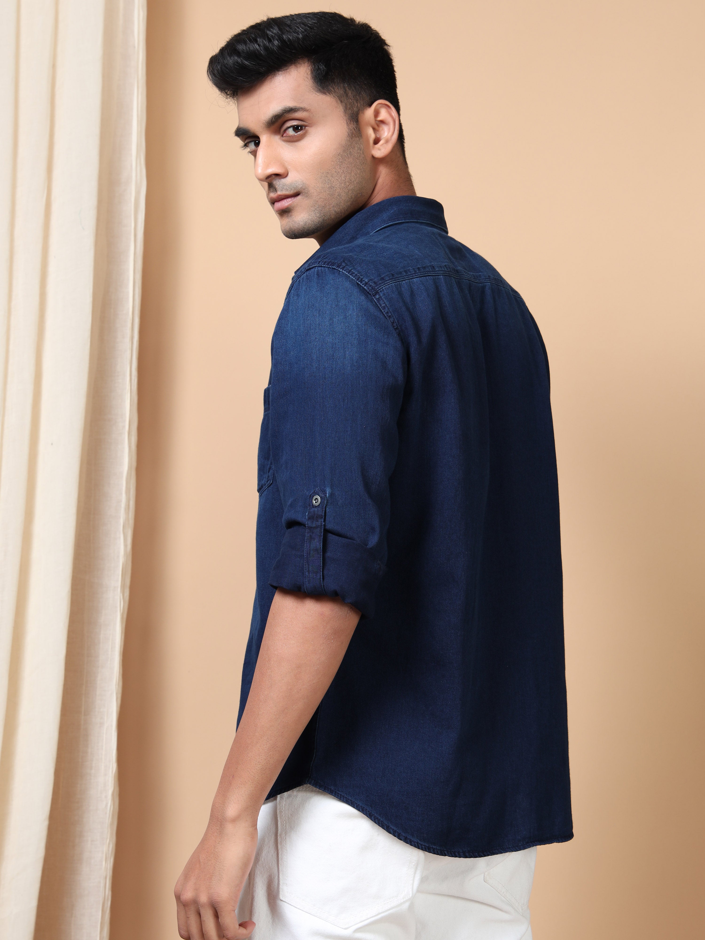 MEN'S NAVY SOLID SLIM FIT SHIRT