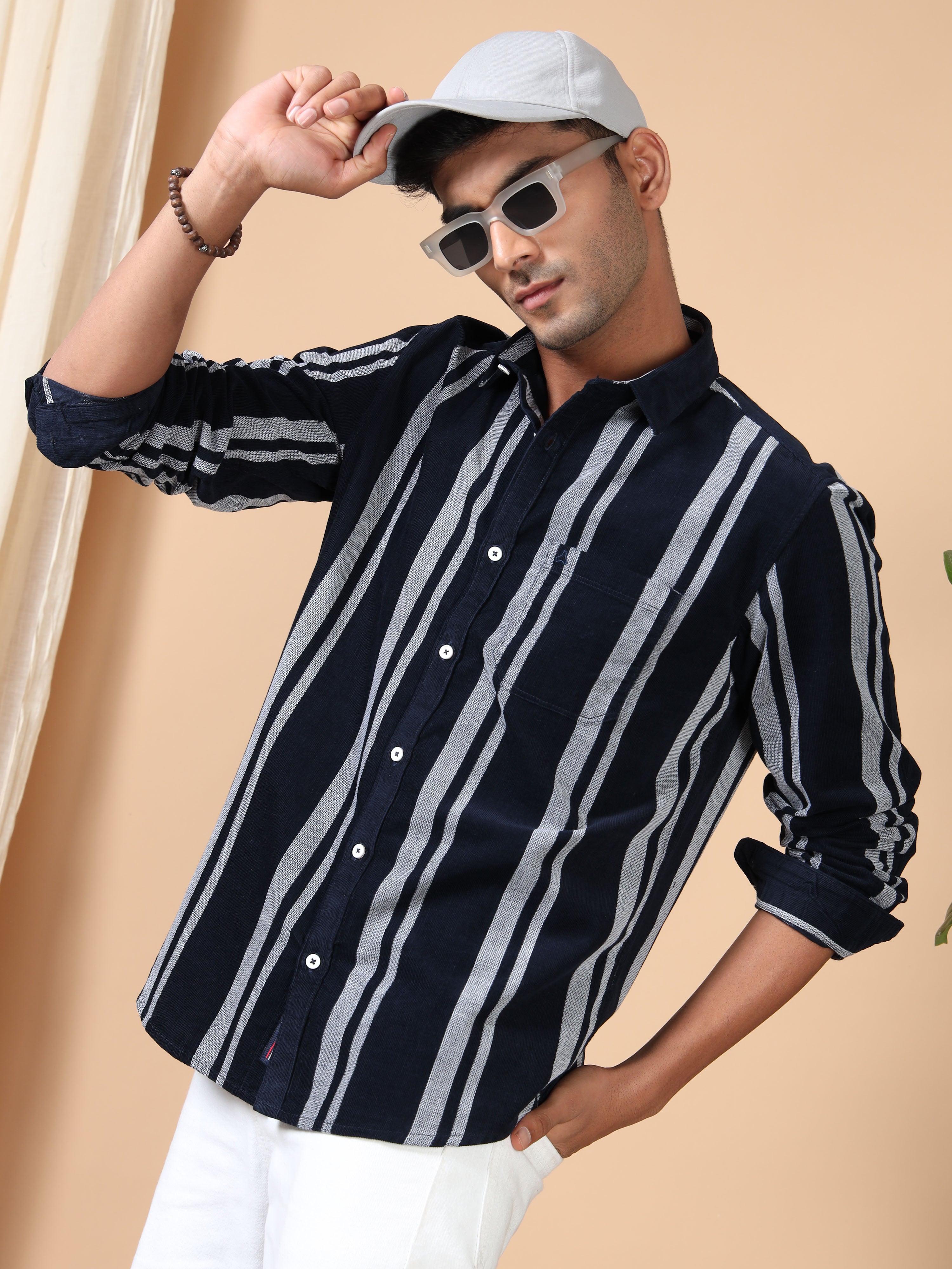 MEN'S NAVY STRIPES SLIM FIT SHIRT