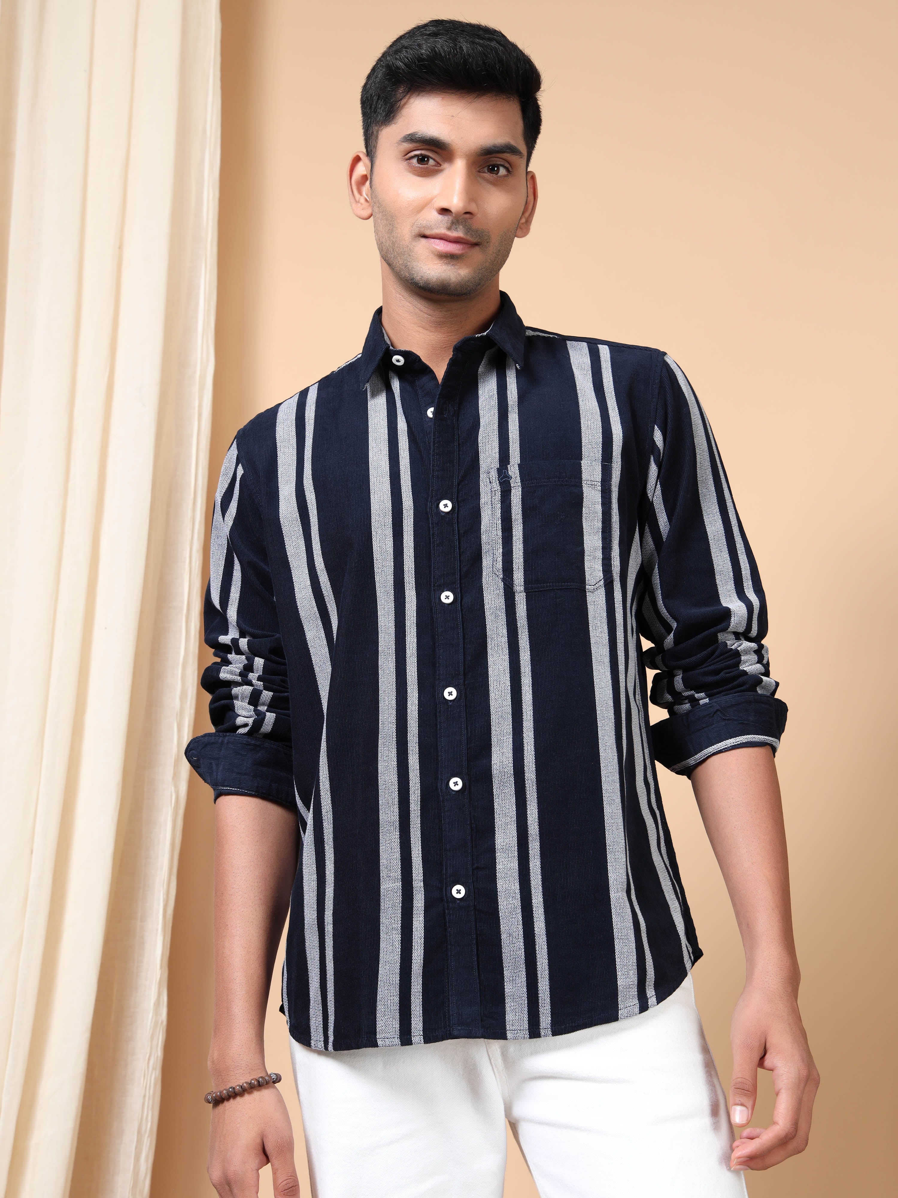 MEN'S NAVY STRIPES SLIM FIT SHIRT