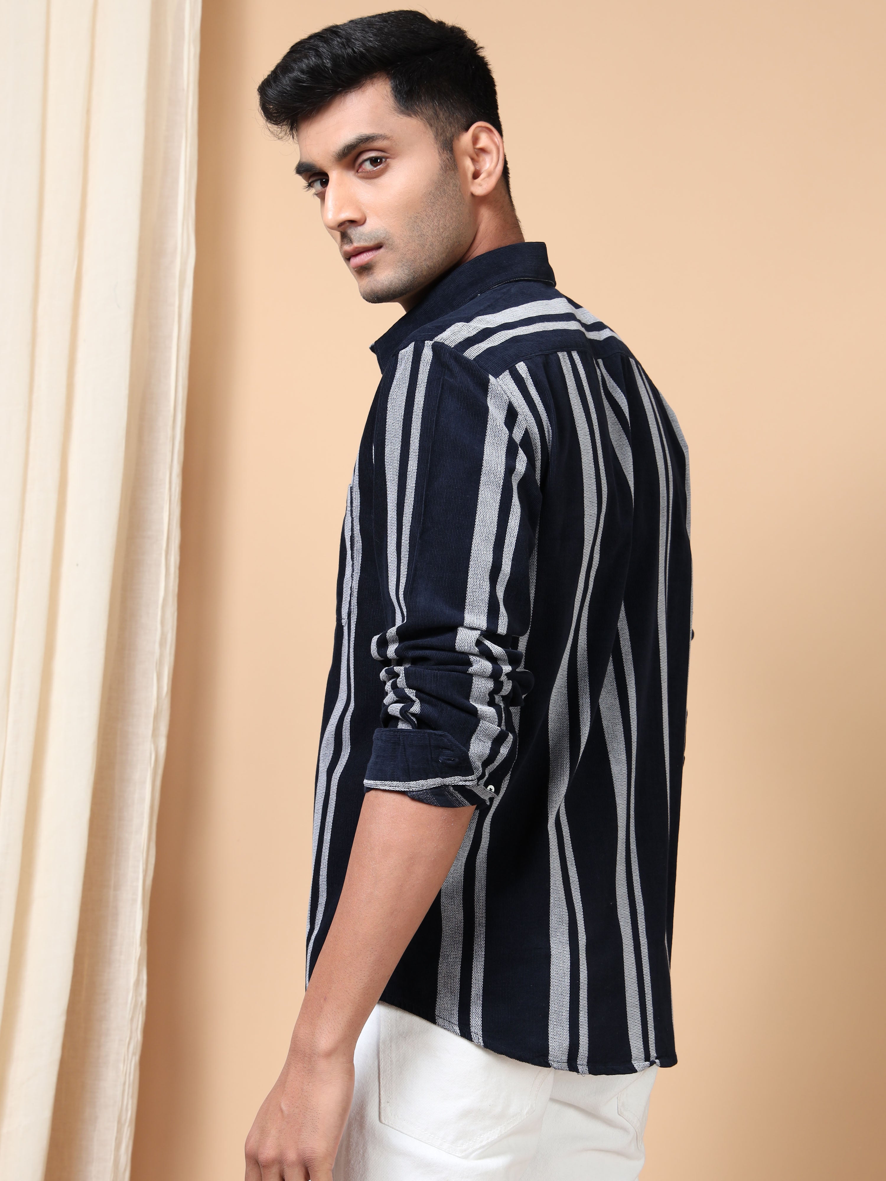 MEN'S NAVY STRIPES SLIM FIT SHIRT