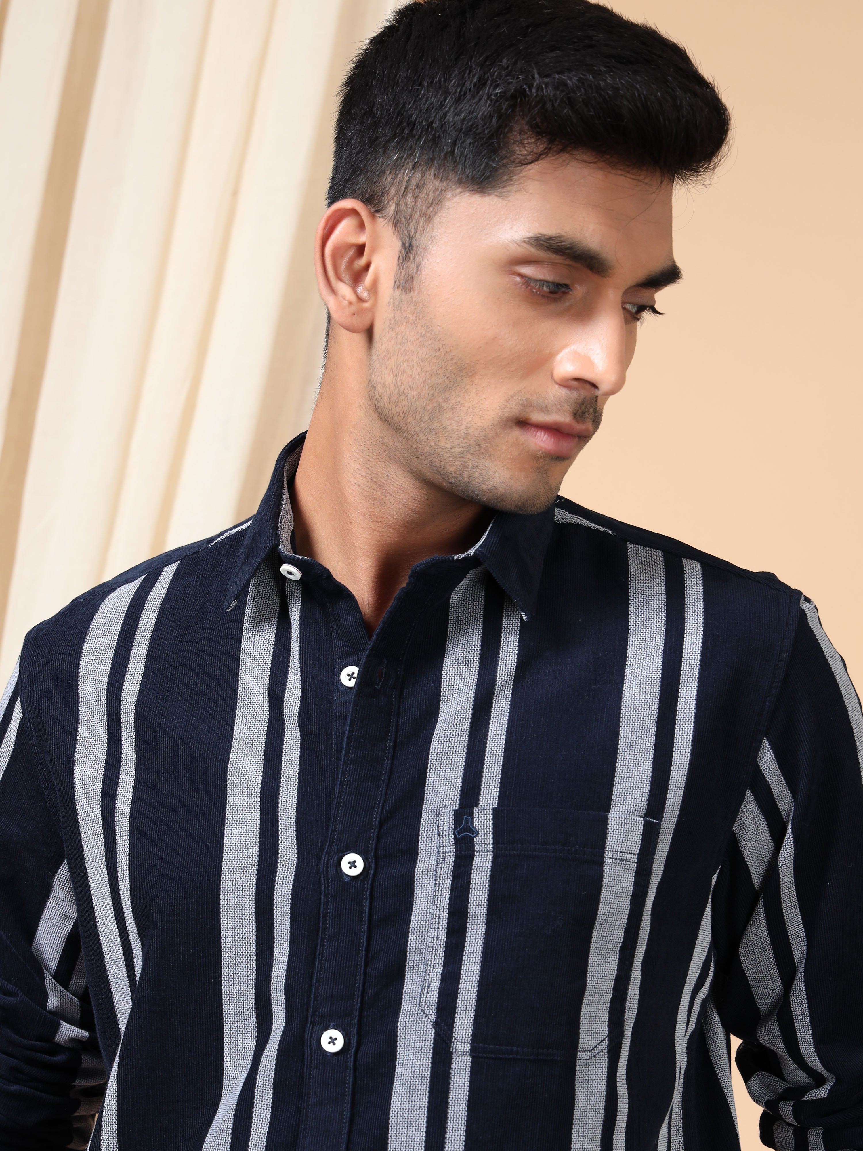 MEN'S NAVY STRIPES SLIM FIT SHIRT