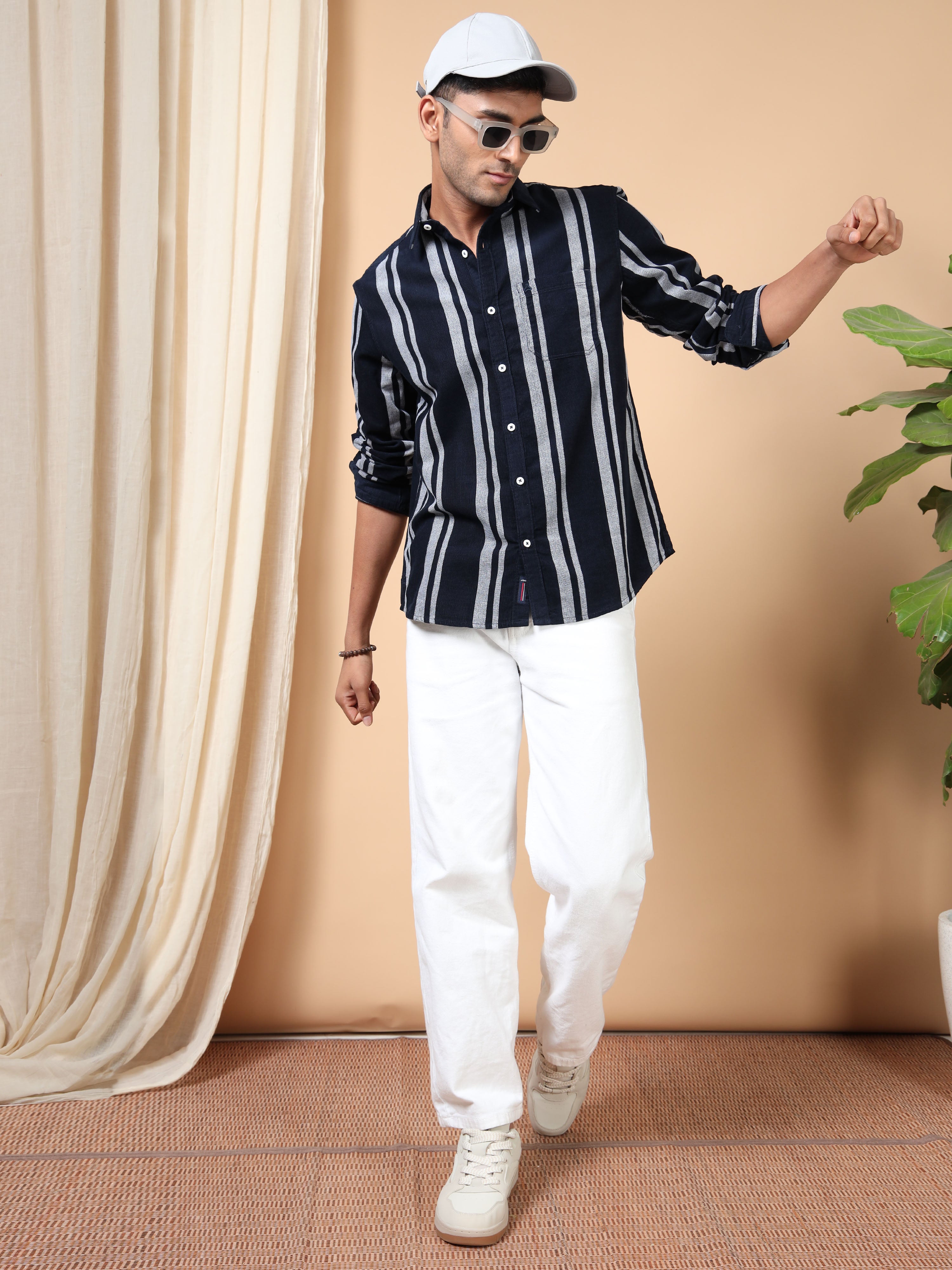 MEN'S NAVY STRIPES SLIM FIT SHIRT