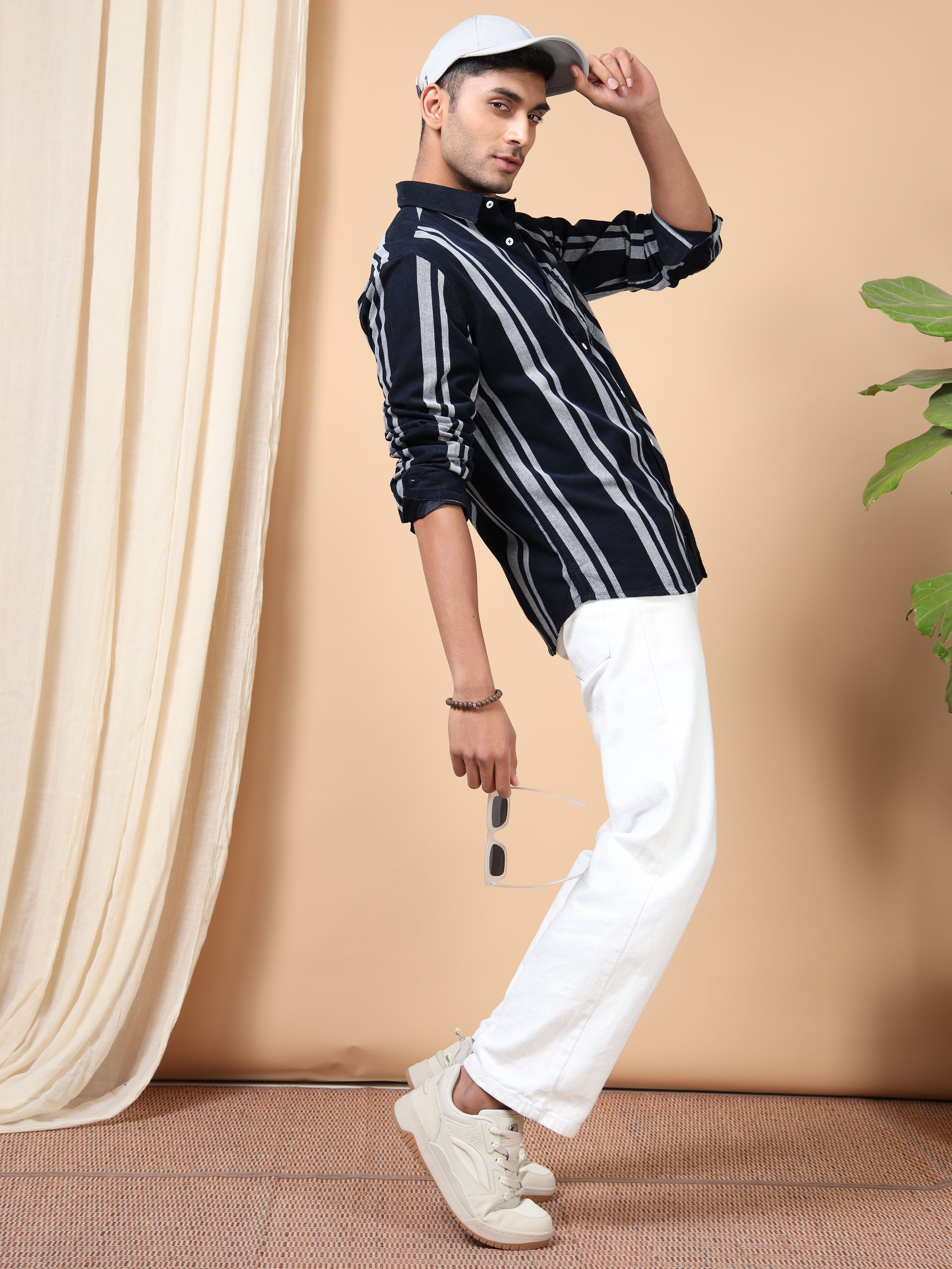 MEN'S NAVY STRIPES SLIM FIT SHIRT