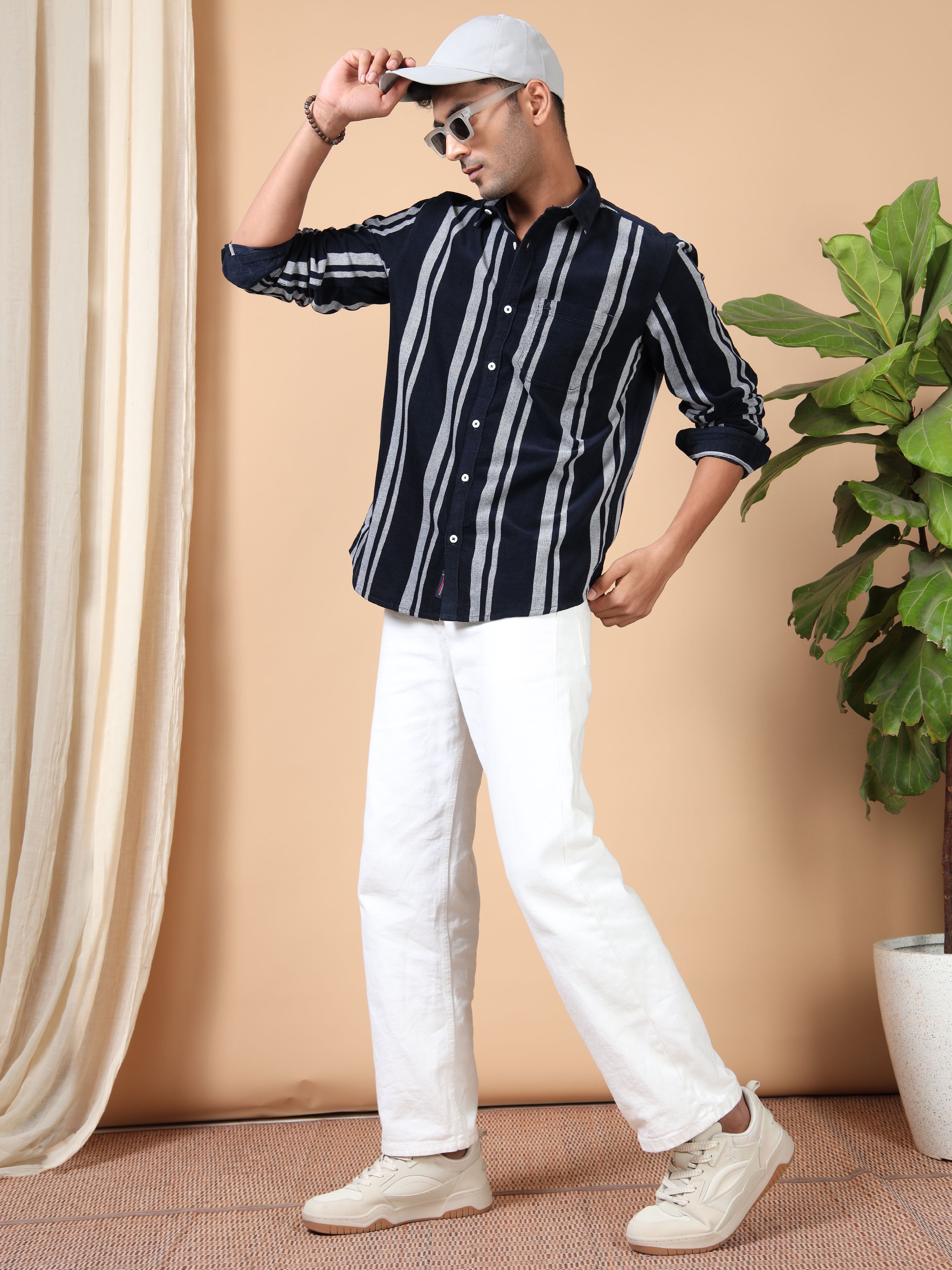 MEN'S NAVY STRIPES SLIM FIT SHIRT