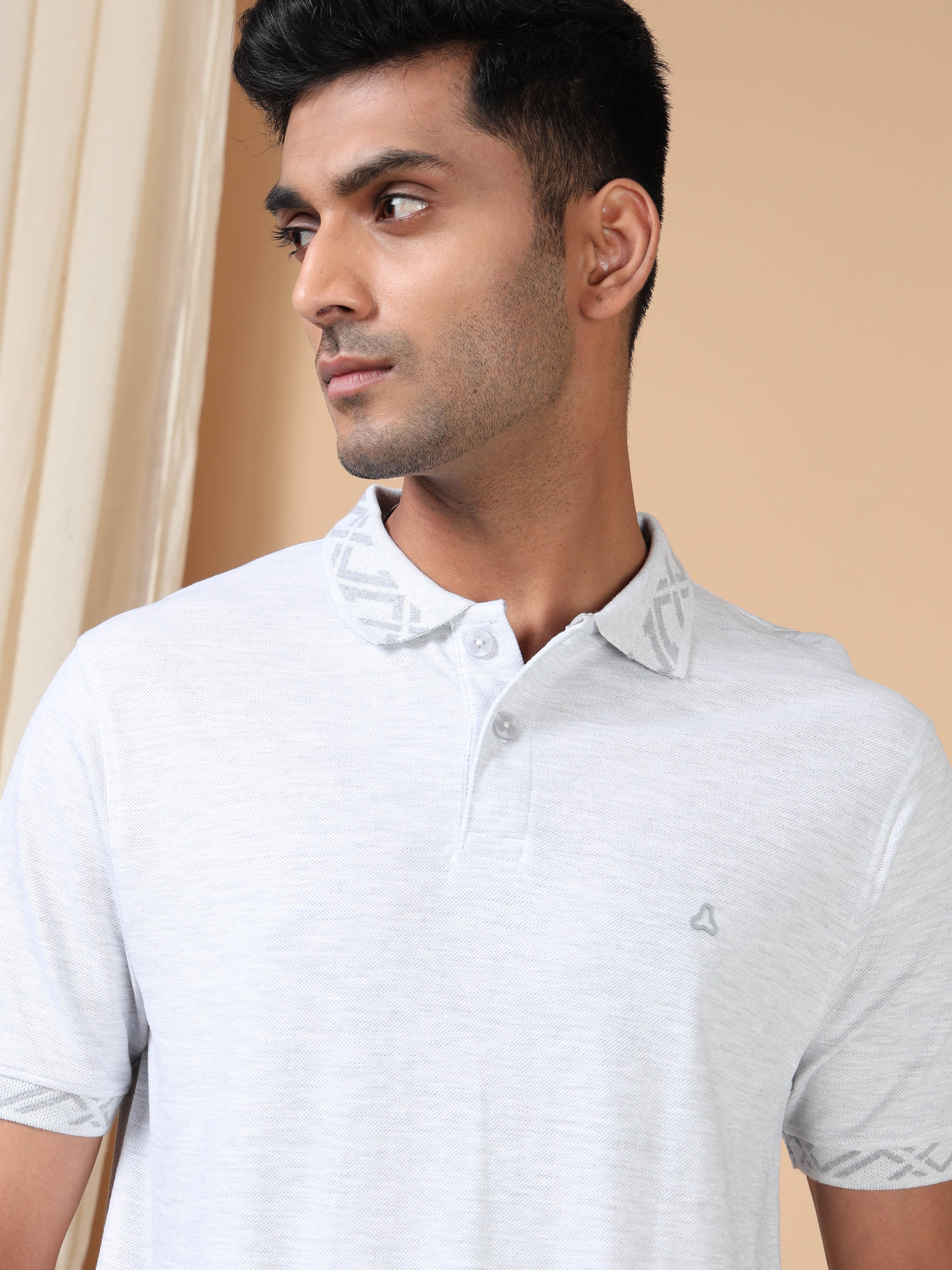 MEN'S ECRU MELANGE SLIM FIT POLO TSHIRT