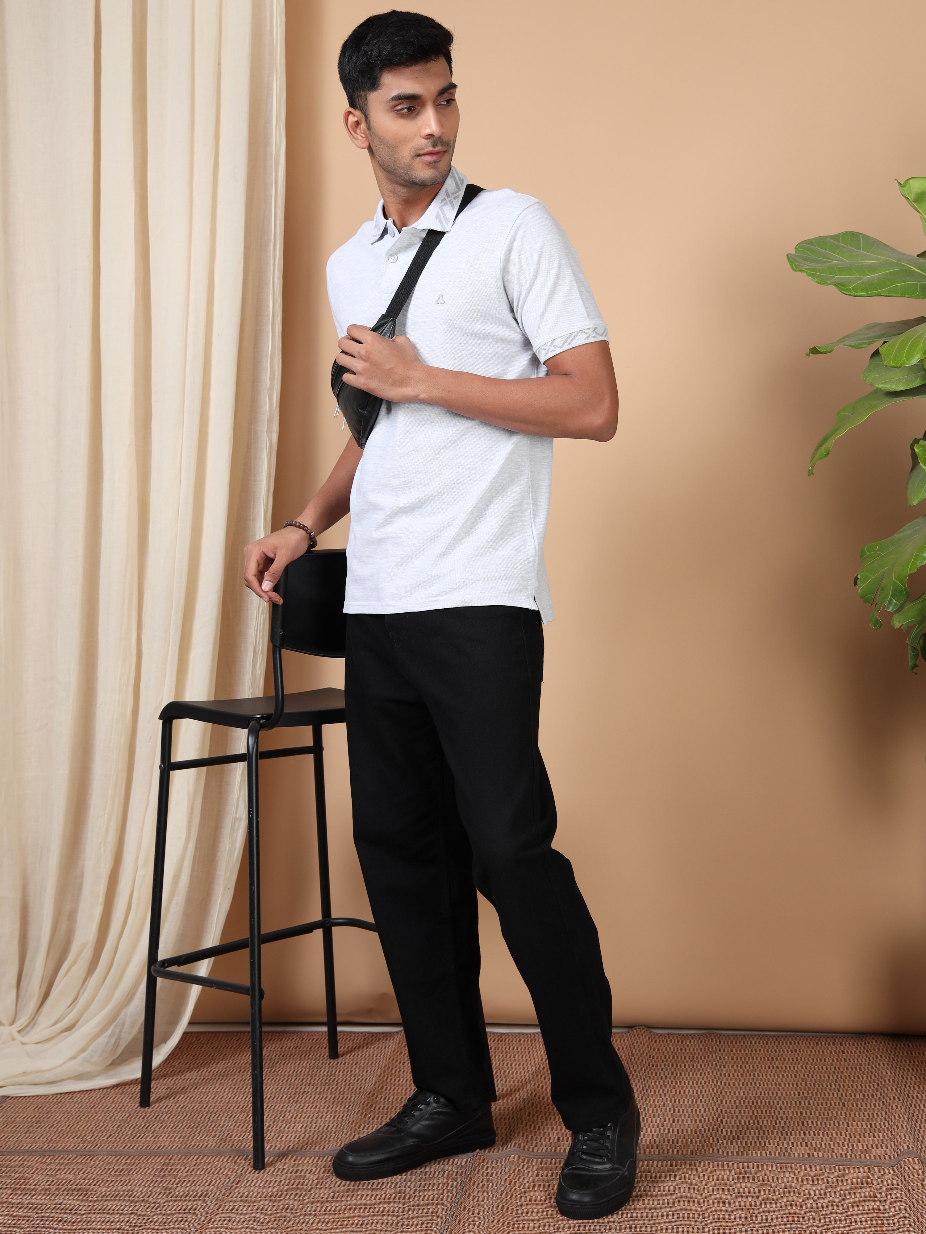 MEN'S ECRU MELANGE SLIM FIT POLO TSHIRT