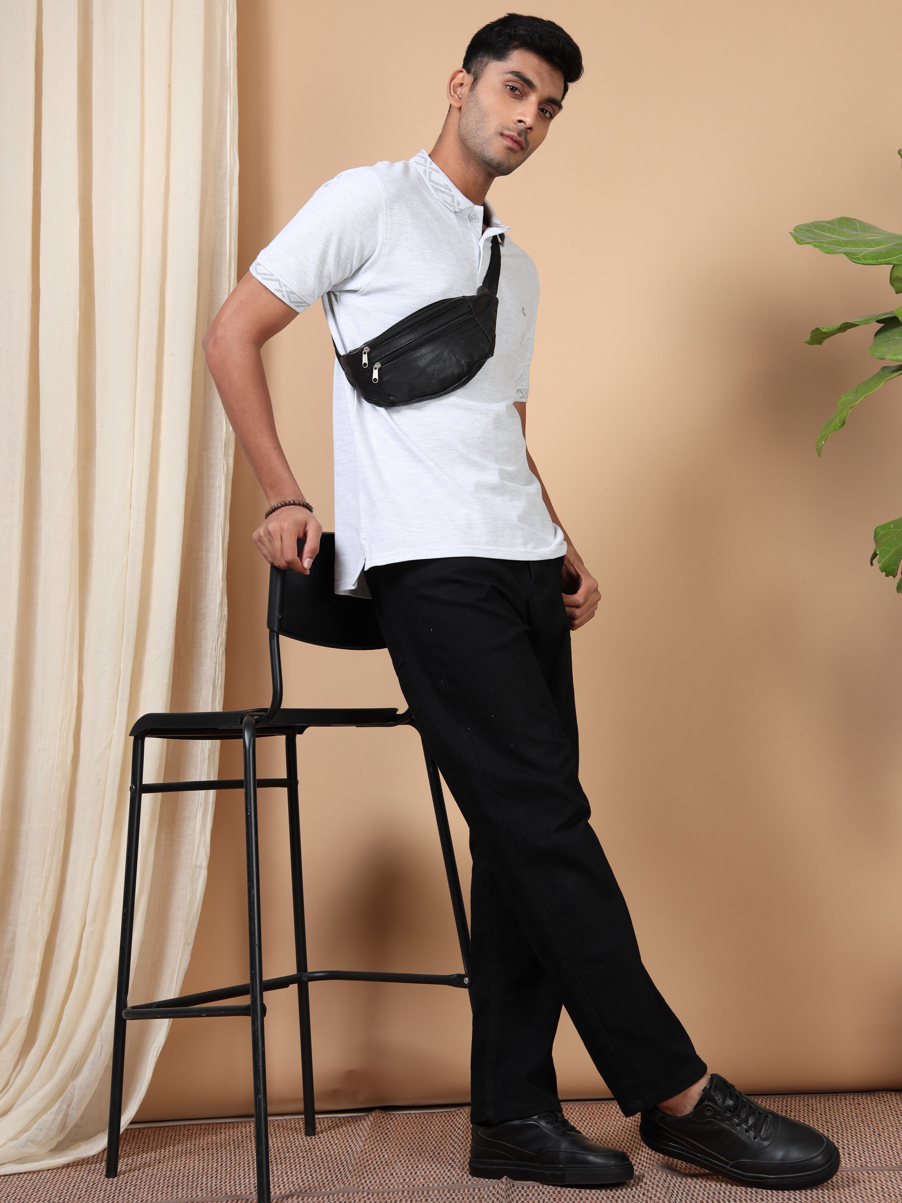 MEN'S ECRU MELANGE SLIM FIT POLO TSHIRT